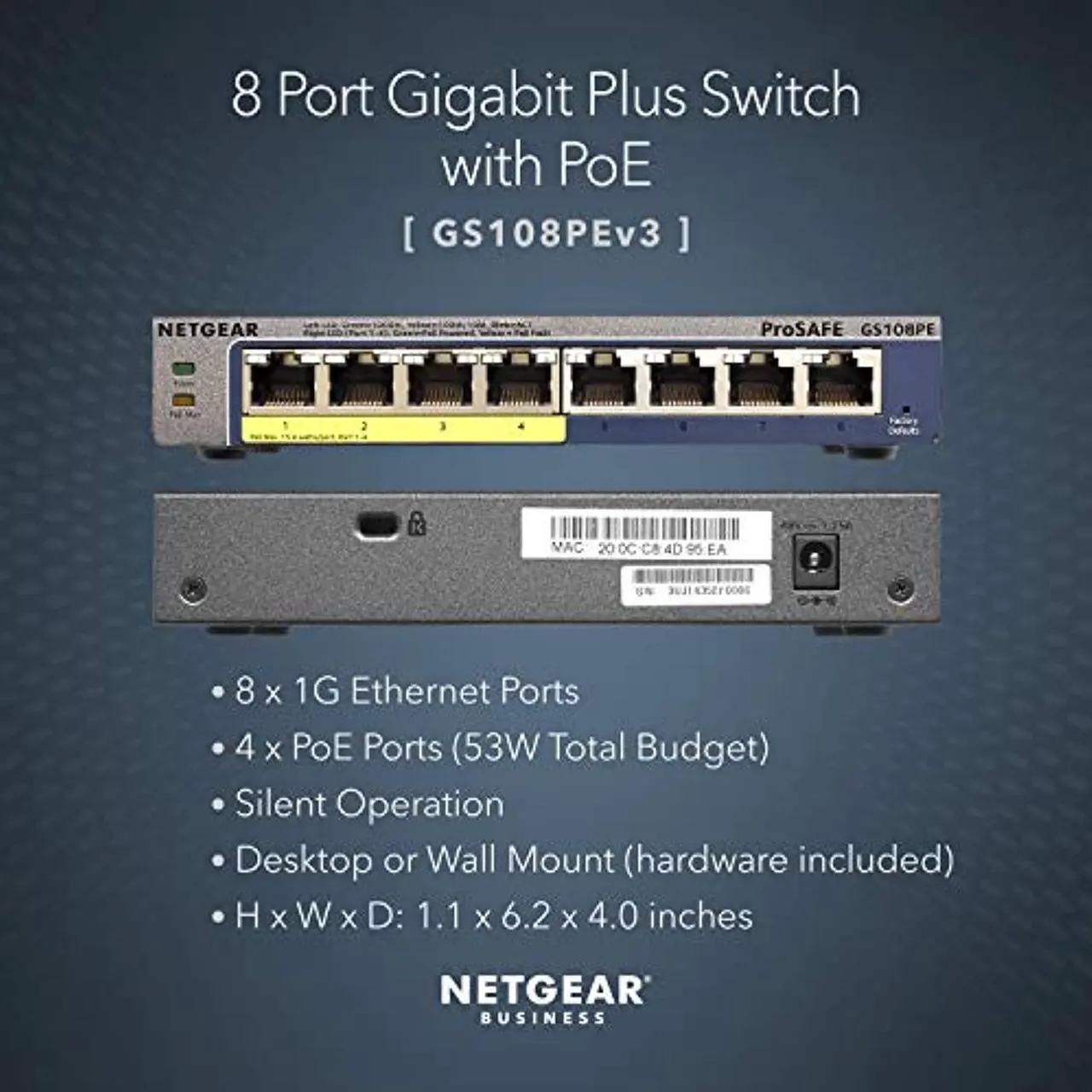 Alt view image 2 of 7 - 8-Port Poe Gigabit Ethernet Plus Switch (Gs108pev3)Managed, With 4 X Poe @ 53W, Desktop Or Wall Mount, And Limited Lifetime Protection