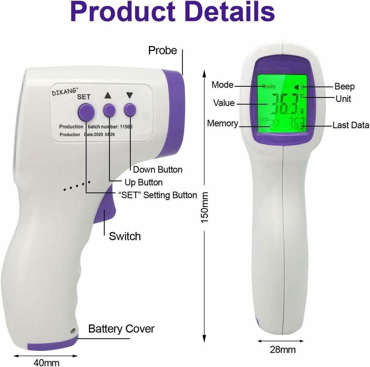Alt view image 3 of 6 - Medical NON-CONTACT Body Forehead IR Infrared Laser Digital Thermometer