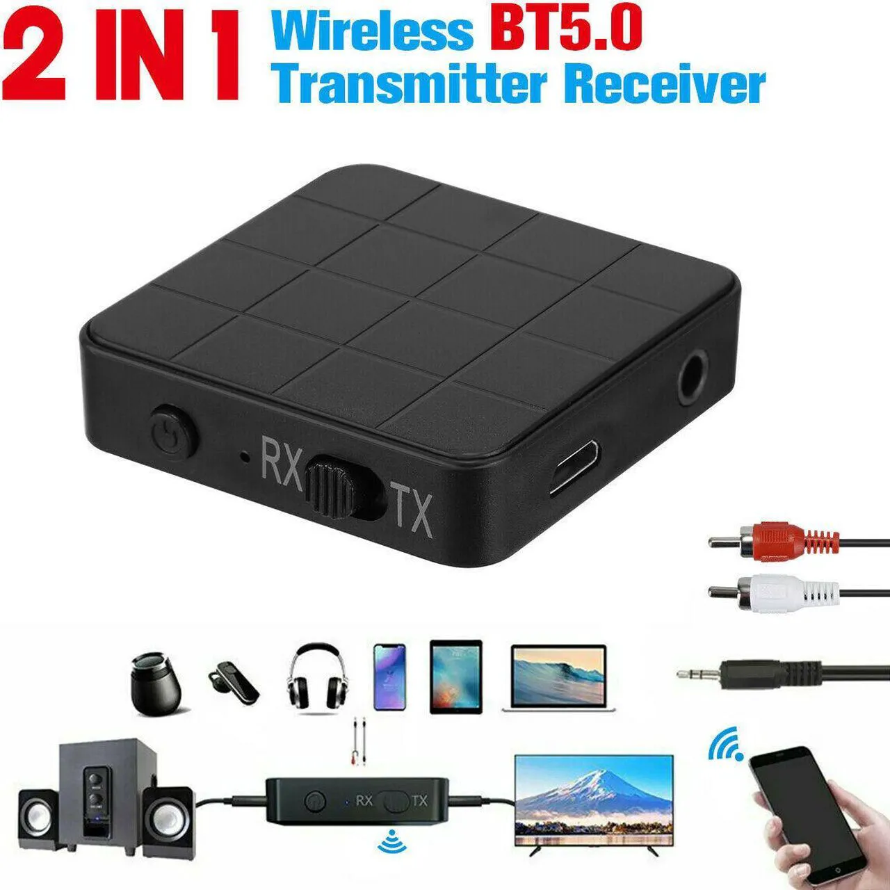 2-in-1 Bluetooth 5.0 Transmitter & Receiver - Wireless Audio Adapter For Car AUX & 3.5mm