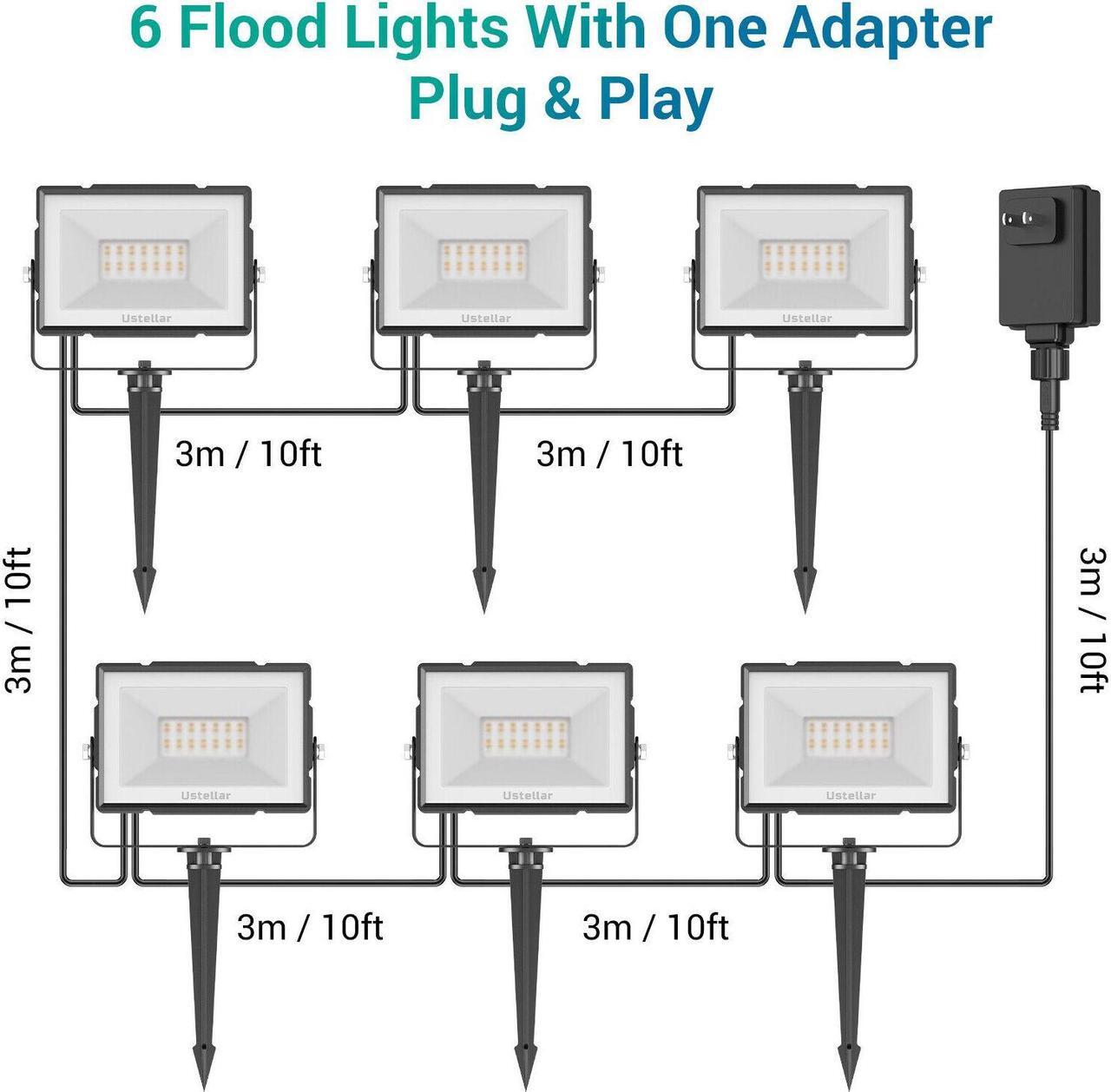 Alt view image 2 of 6 - 6-Pack RGB Flood Light Outdoor Smart WiFi Landscape Spotlight Garden Christmas