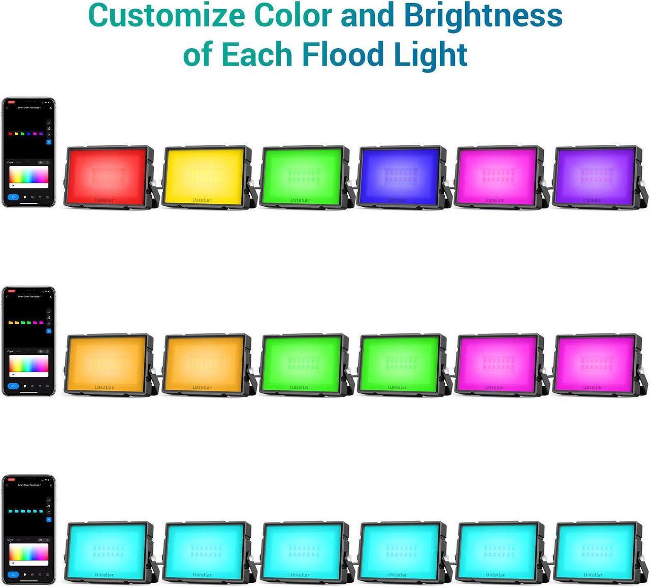 Alt view image 5 of 6 - 6-Pack RGB Flood Light Outdoor Smart WiFi Landscape Spotlight Garden Christmas