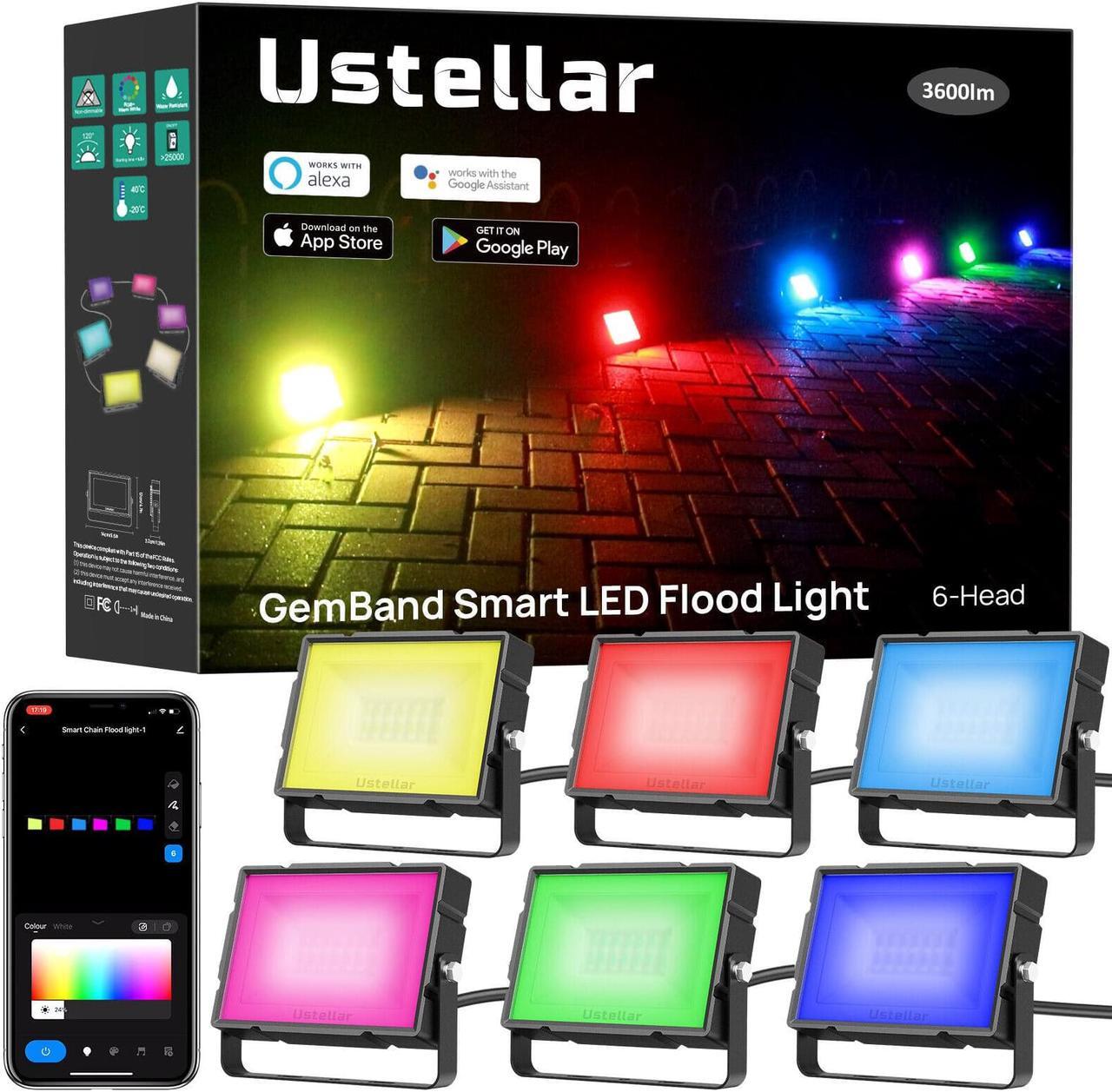 Main image of 6-Pack RGB Flood Light Outdoor Smart WiFi Landscape Spotlight Garden Christmas