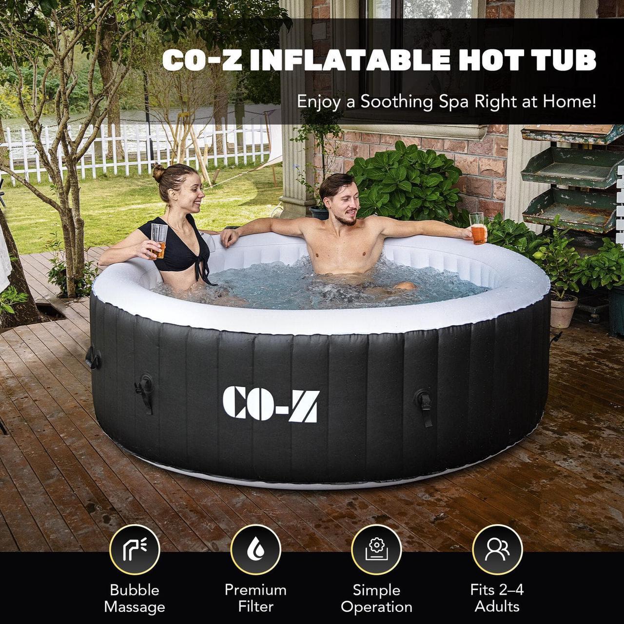 Alt view image 2 of 5 - Iatable Spa Tub with 120 Air Jets Heater Electric Pump Outdoor Hot Tub Black