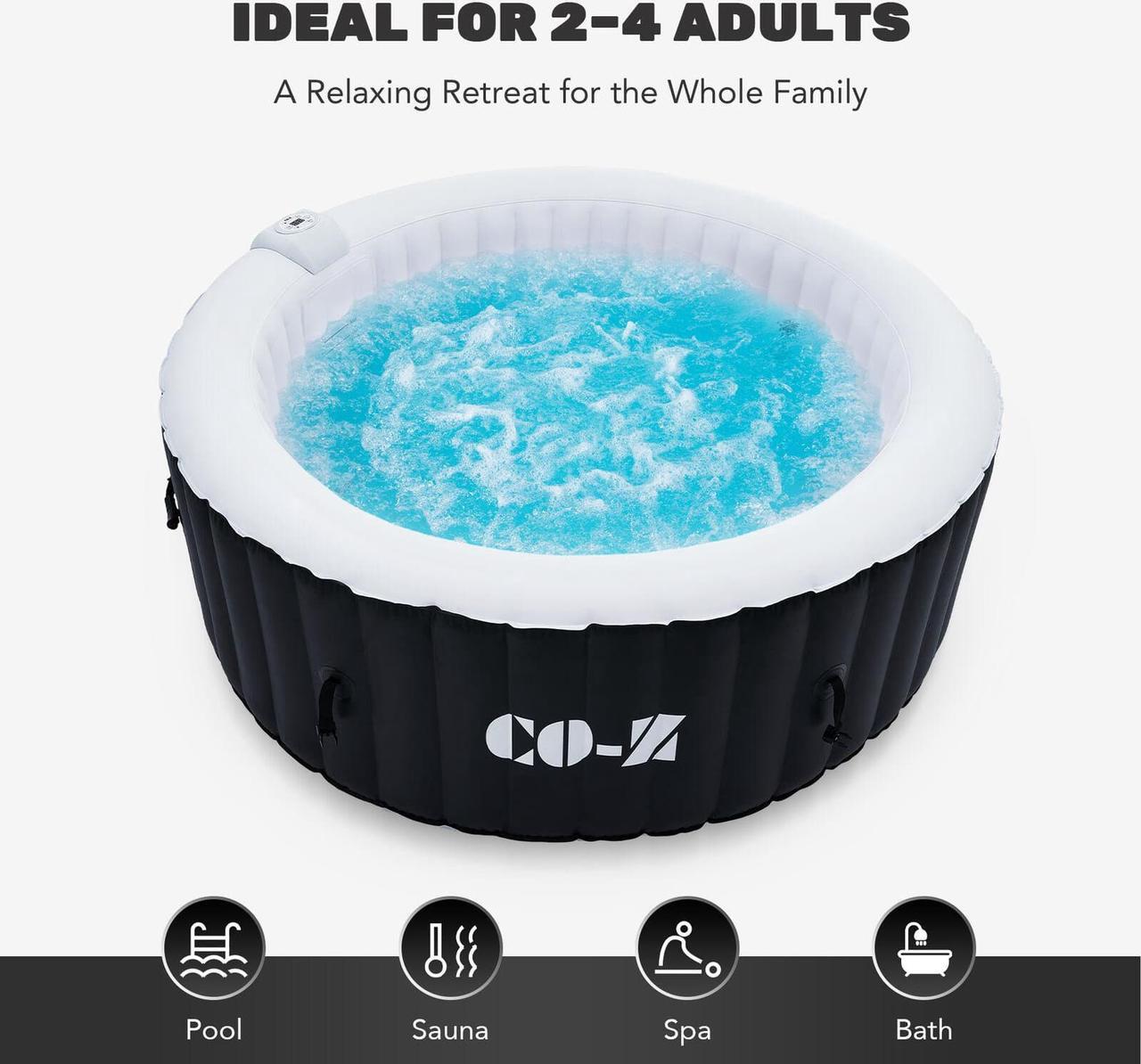 Alt view image 5 of 5 - Iatable Spa Tub with 120 Air Jets Heater Electric Pump Outdoor Hot Tub Black