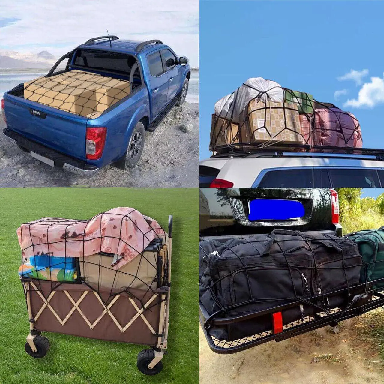 Alt view image 3 of 6 - Car Roof Rack Cargo Latex Net Bungee Mesh 48''x36'' SUV Pickup Truck 12 Hook