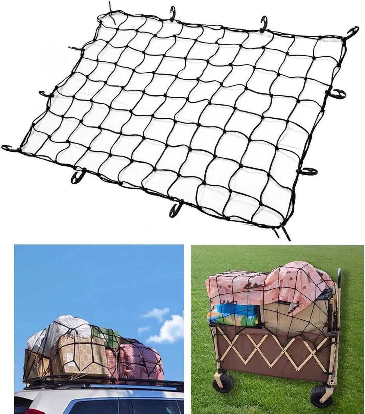 Main image of Car Roof Rack Cargo Latex Net Bungee Mesh 48''x36'' SUV Pickup Truck 12 Hook