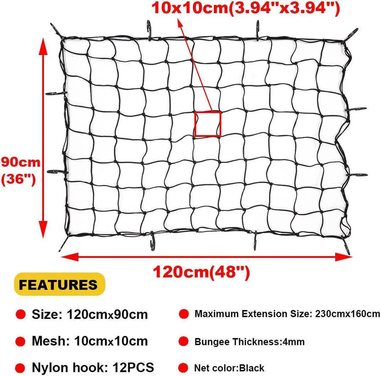 Alt view image 2 of 6 - Car Roof Rack Cargo Latex Net Bungee Mesh 48''x36'' SUV Pickup Truck 12 Hook
