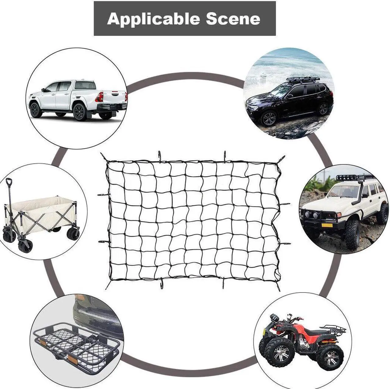 Alt view image 4 of 6 - Car Roof Rack Cargo Latex Net Bungee Mesh 48''x36'' SUV Pickup Truck 12 Hook