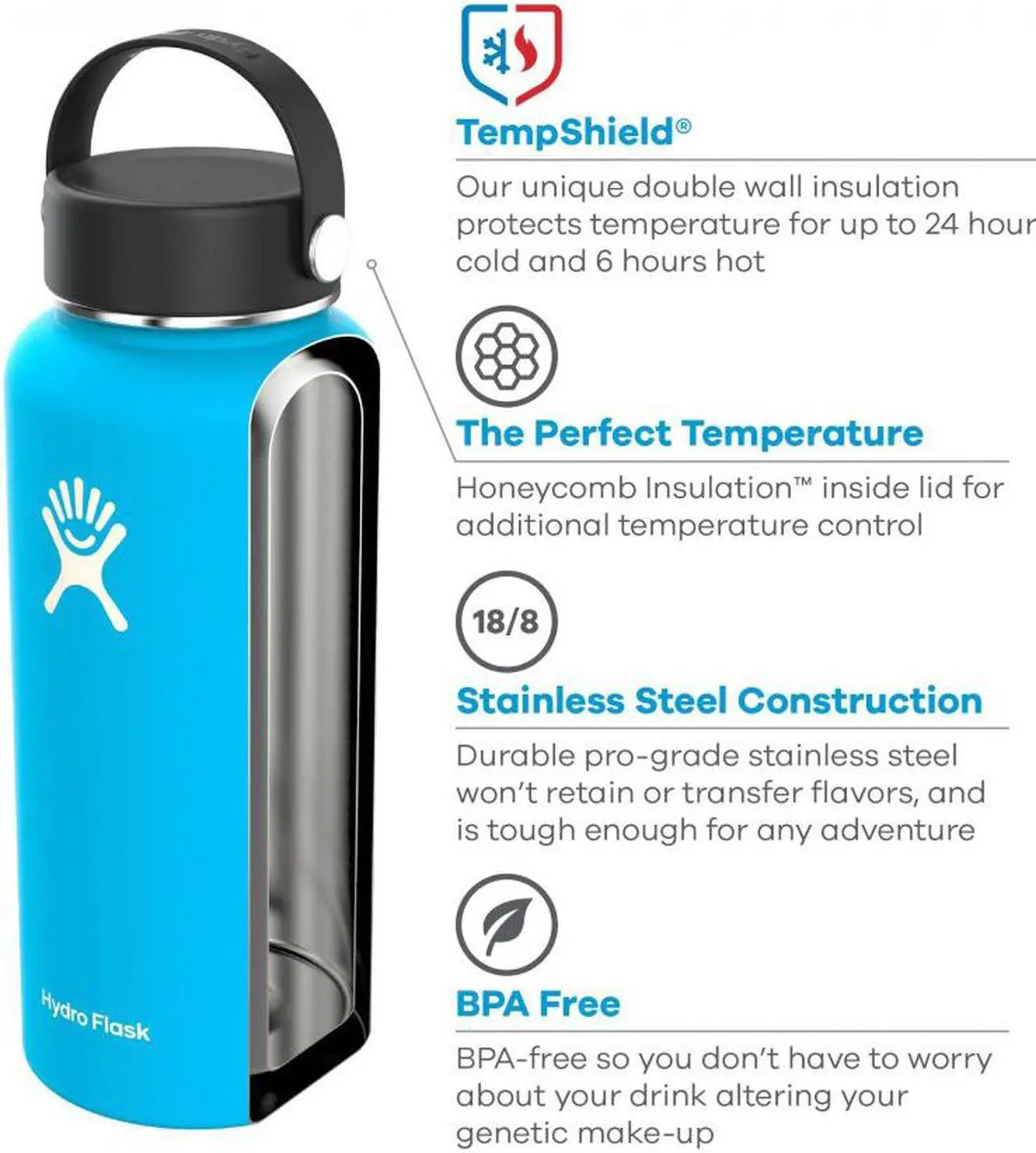 Alt view image 2 of 3 - Hydro Flask Wide Mouth  Water Bottle, Flex Cap 32 oz, Lava