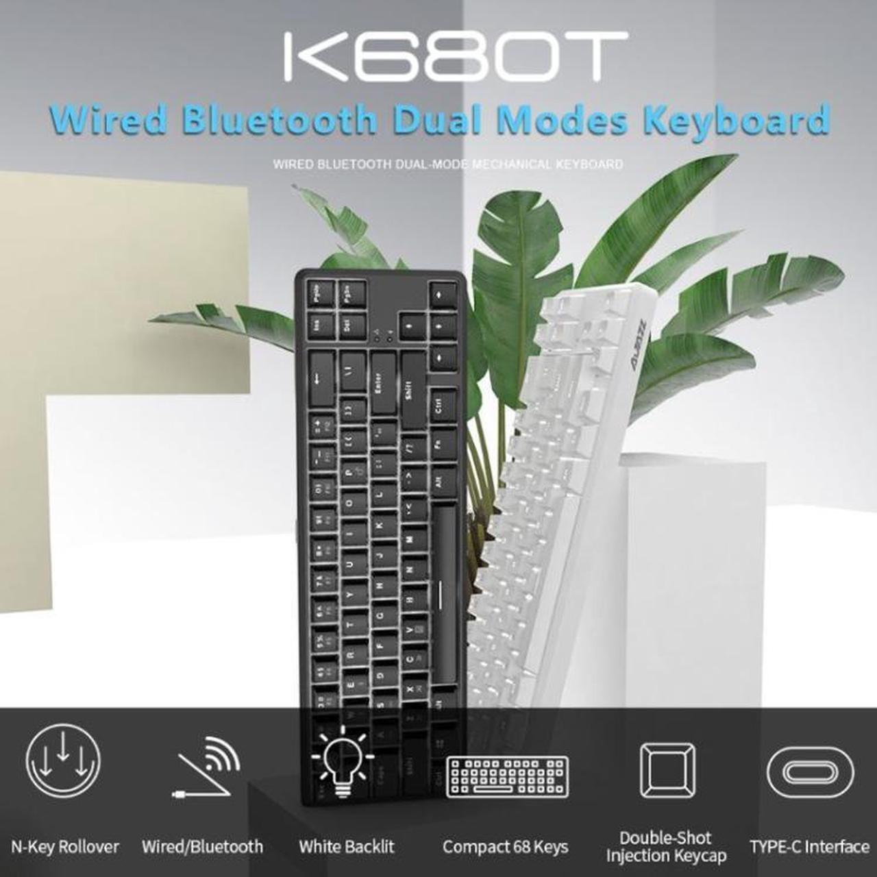 Alt view image 7 of 7 - Ajazz K680T Mini USB Wired Dual-mode Charging 68-keys Laptop Bluetooth Mechanical Keyboard, Cable Length: 1.6m Black