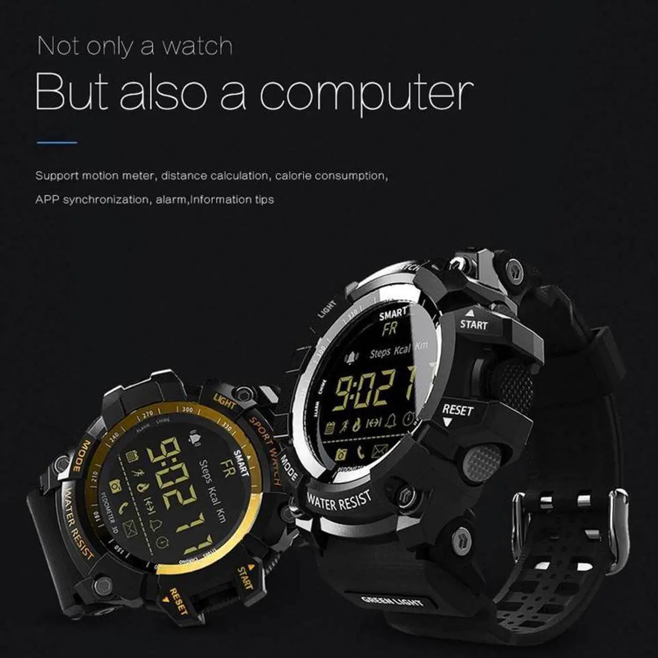 Alt view image 4 of 7 - Lokmat MK16 LCD Screen 50m Waterproof Smart Watch, Support Information Reminder / Remote Camera / Walking Motion Monitor (Gold)