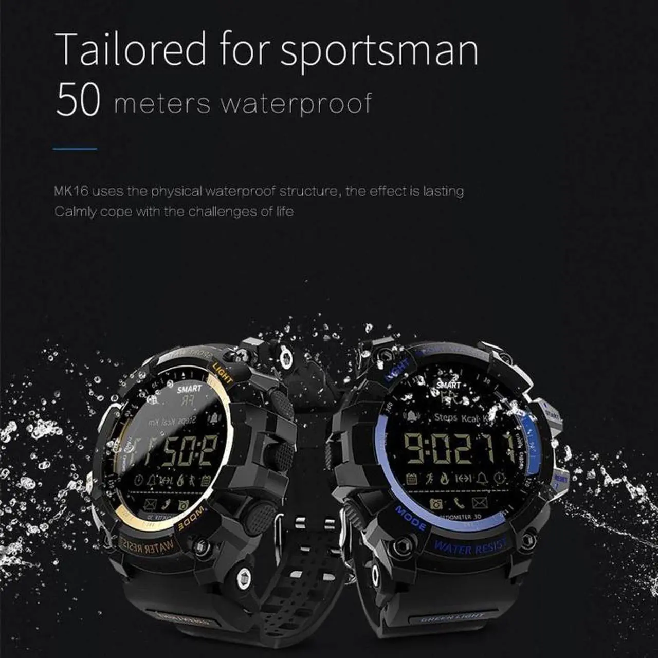 Alt view image 5 of 7 - Lokmat MK16 LCD Screen 50m Waterproof Smart Watch, Support Information Reminder / Remote Camera / Walking Motion Monitor (Gold)