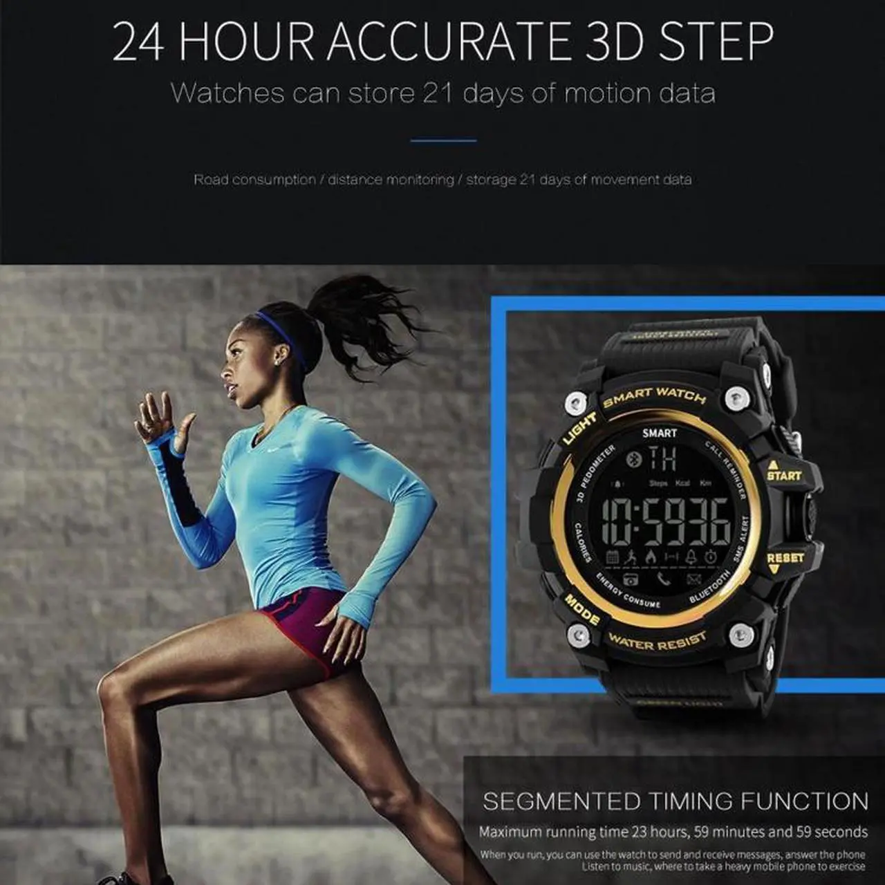 Alt view image 6 of 7 - Lokmat MK16 LCD Screen 50m Waterproof Smart Watch, Support Information Reminder / Remote Camera / Walking Motion Monitor (Gold)