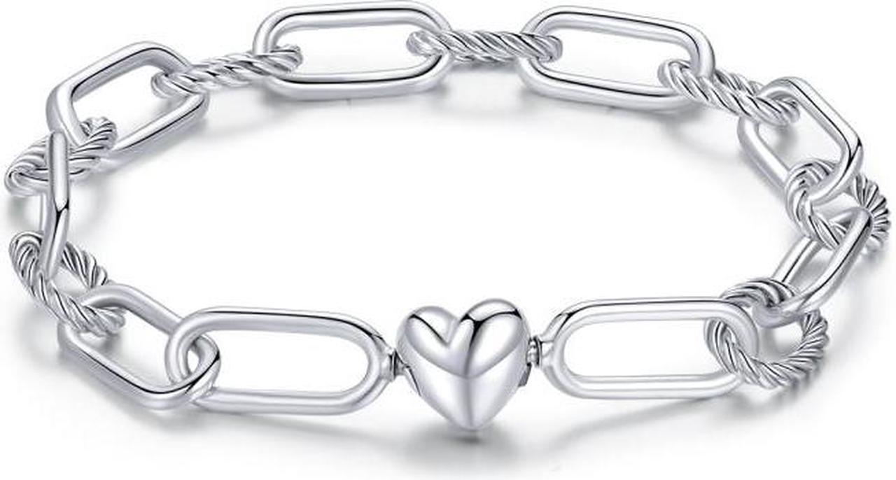 Alt view image 2 of 7 - S925 Sterling Silver Paperclip Love Women Bracelet Jewelry, Size:19cm 19cm