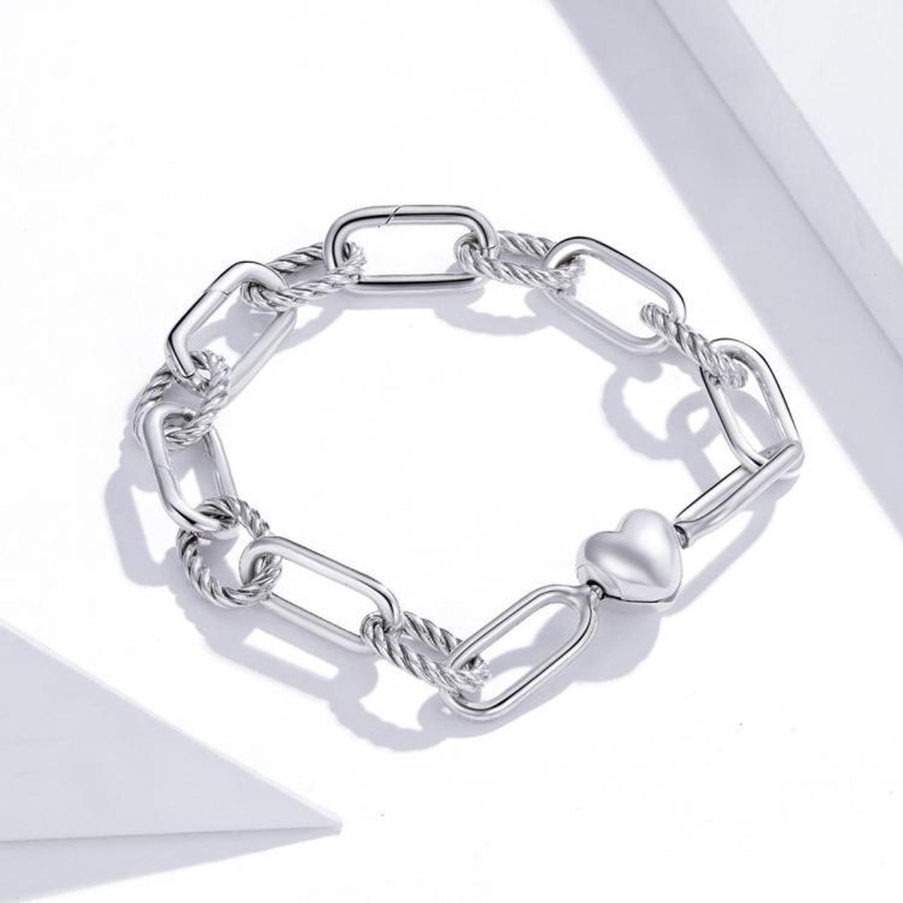 Alt view image 3 of 7 - S925 Sterling Silver Paperclip Love Women Bracelet Jewelry, Size:19cm 19cm