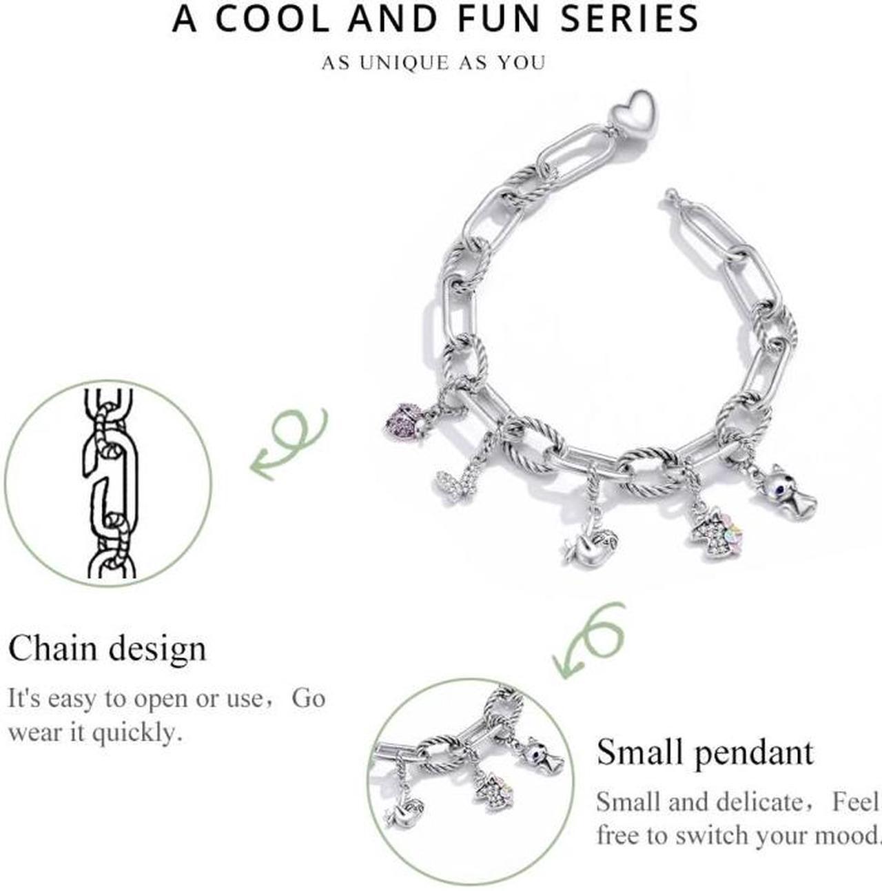 Alt view image 7 of 7 - S925 Sterling Silver Paperclip Love Women Bracelet Jewelry, Size:19cm 19cm