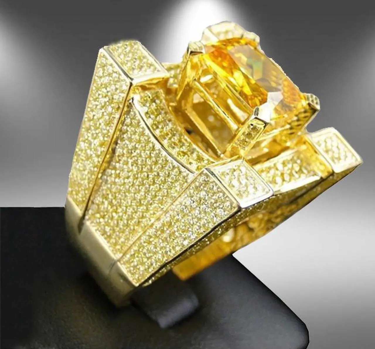 Alt view image 2 of 7 - Men Luxurious Microencrusted Zircon Ring (Gold)
