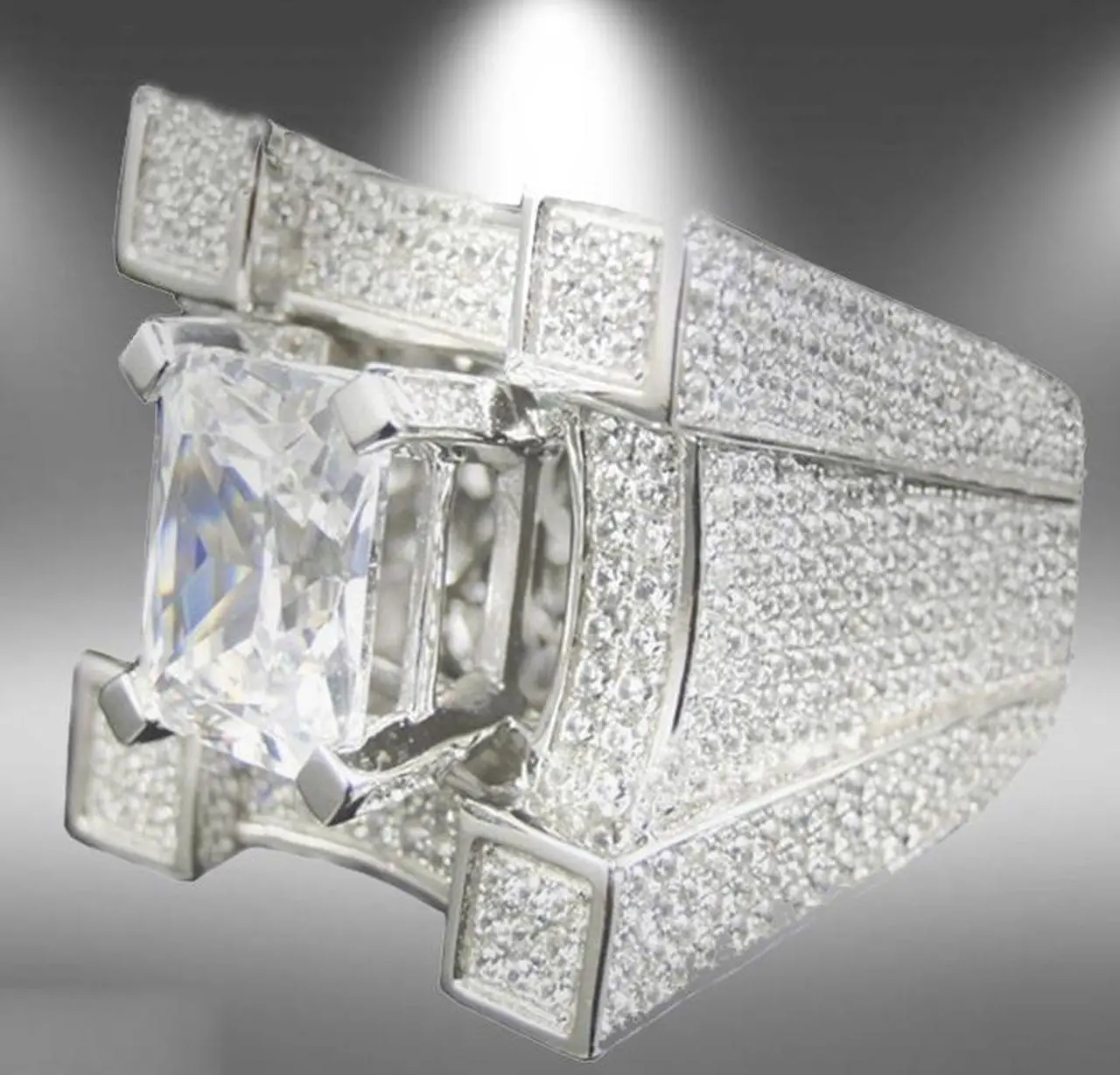 Alt view image 4 of 7 - Men Luxurious Microencrusted Zircon Ring (Gold)