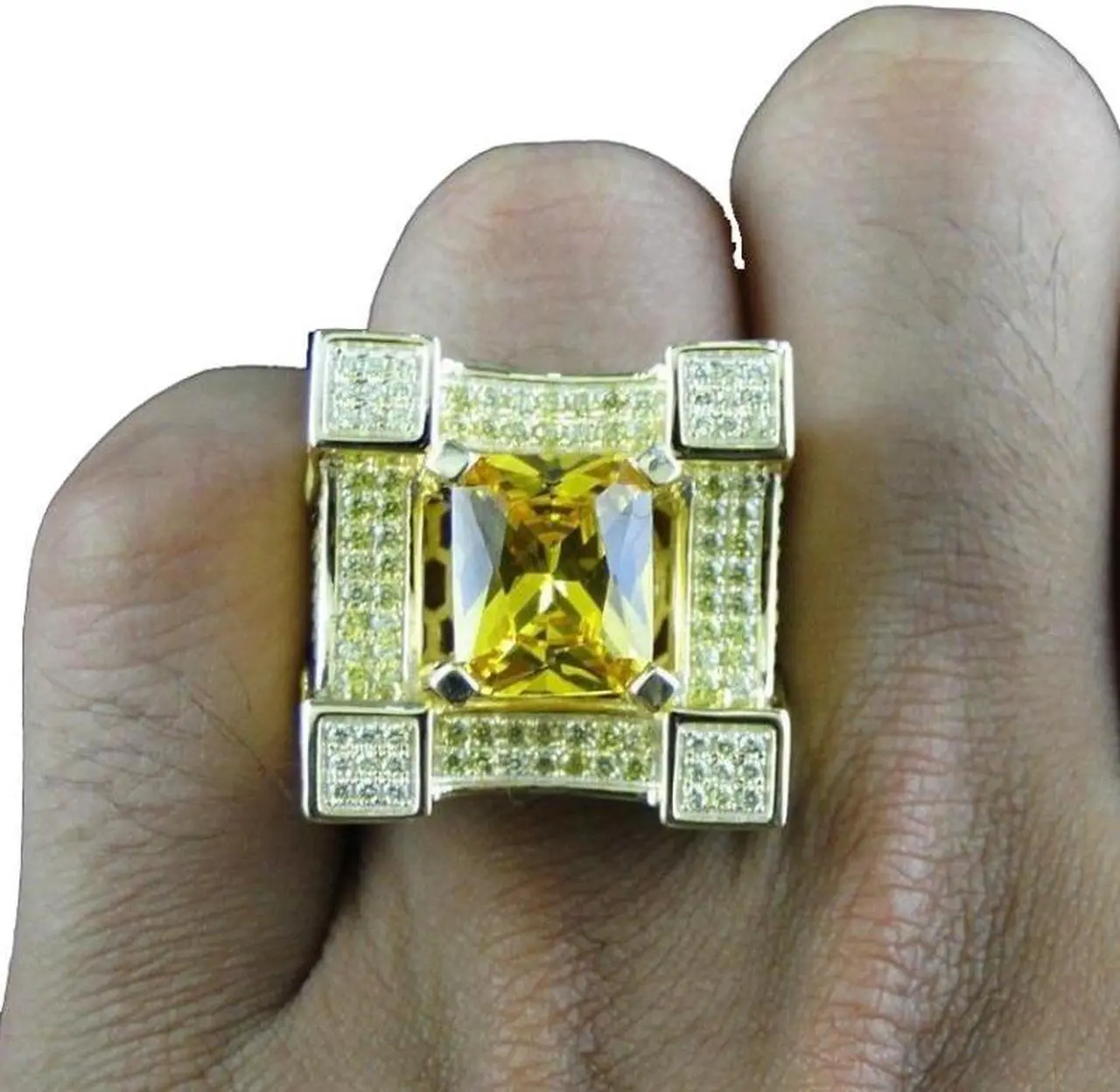 Alt view image 6 of 7 - Men Luxurious Microencrusted Zircon Ring (Gold)