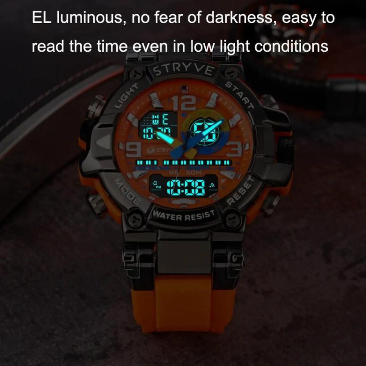 Alt view image 6 of 7 - STRYVE S8025 Sports Night Light Electronic Waterproof Watch Multifunctional Student Watch (Silver White)