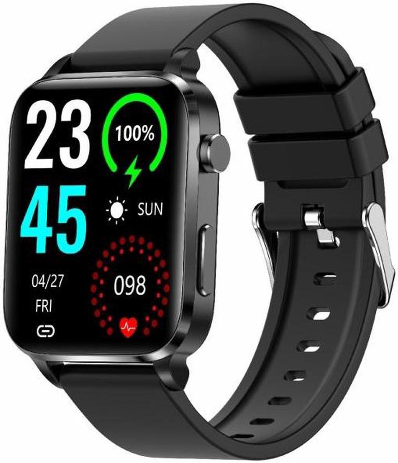 F100 1.7 inch HD Square Screen TPU Strap Smart Watch Supports Body Temperature Monitoring/Blood Oxygen Monitoring TPU Strap(Black) (Black)