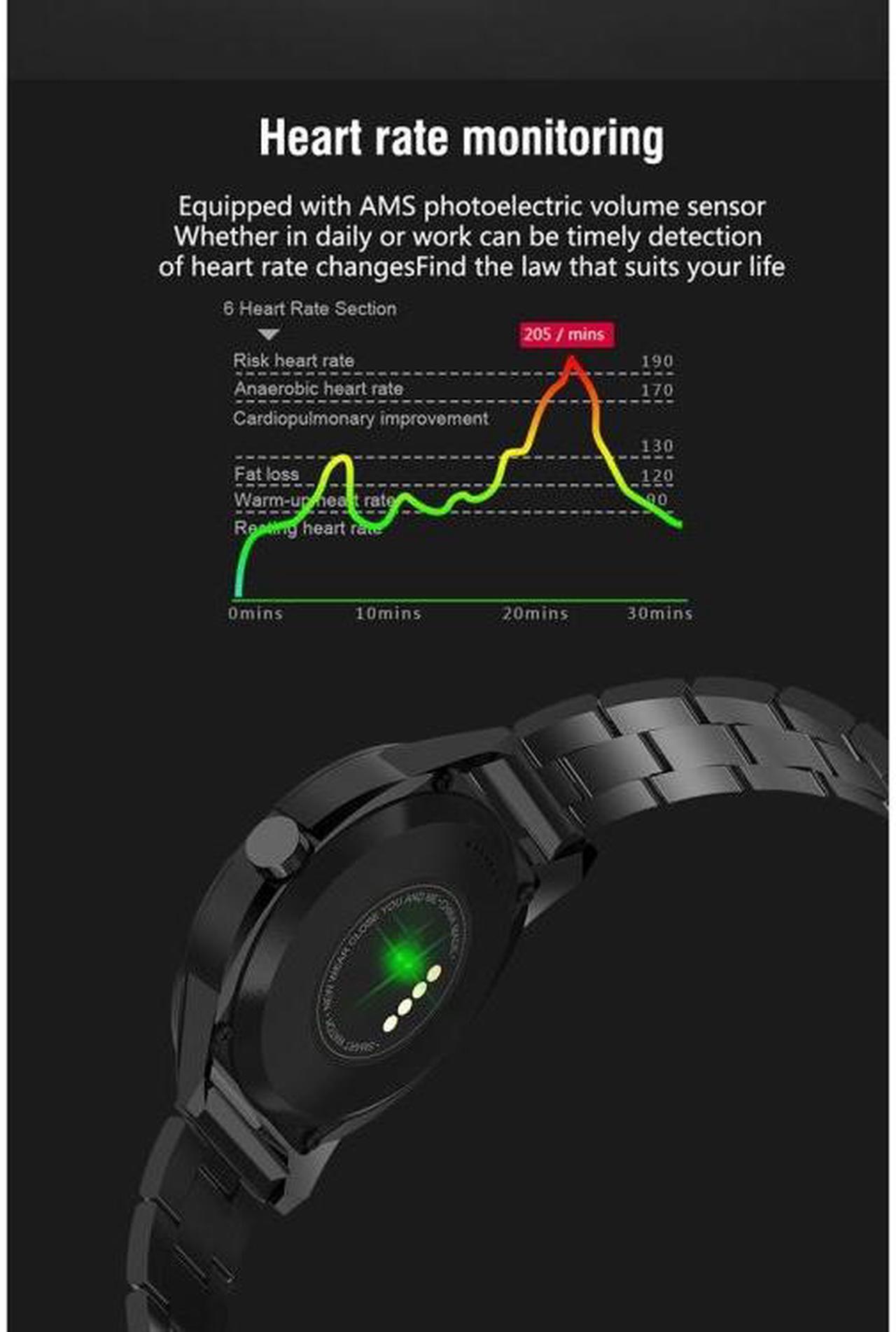 Alt view image 5 of 7 - N6 Smart Watch 1.3 inch TFT Screen MTK2502C Bluetooth4.0, Stainless Steel Watch Strap, Support Heart Rate Monitor & Pedometer & Sleep Monitor & Sedentary Reminder (Black)