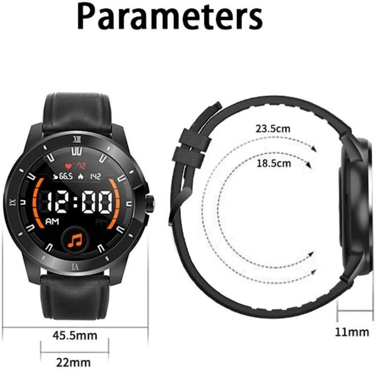 Alt view image 3 of 7 - MX12 1.3 inch IPS Color Screen IP68 Waterproof Smart Watch, Support Bluetooth Call / Sleep Monitoring / Heart Rate Monitoring, Style: Leather Strap Leather Strap (Black)