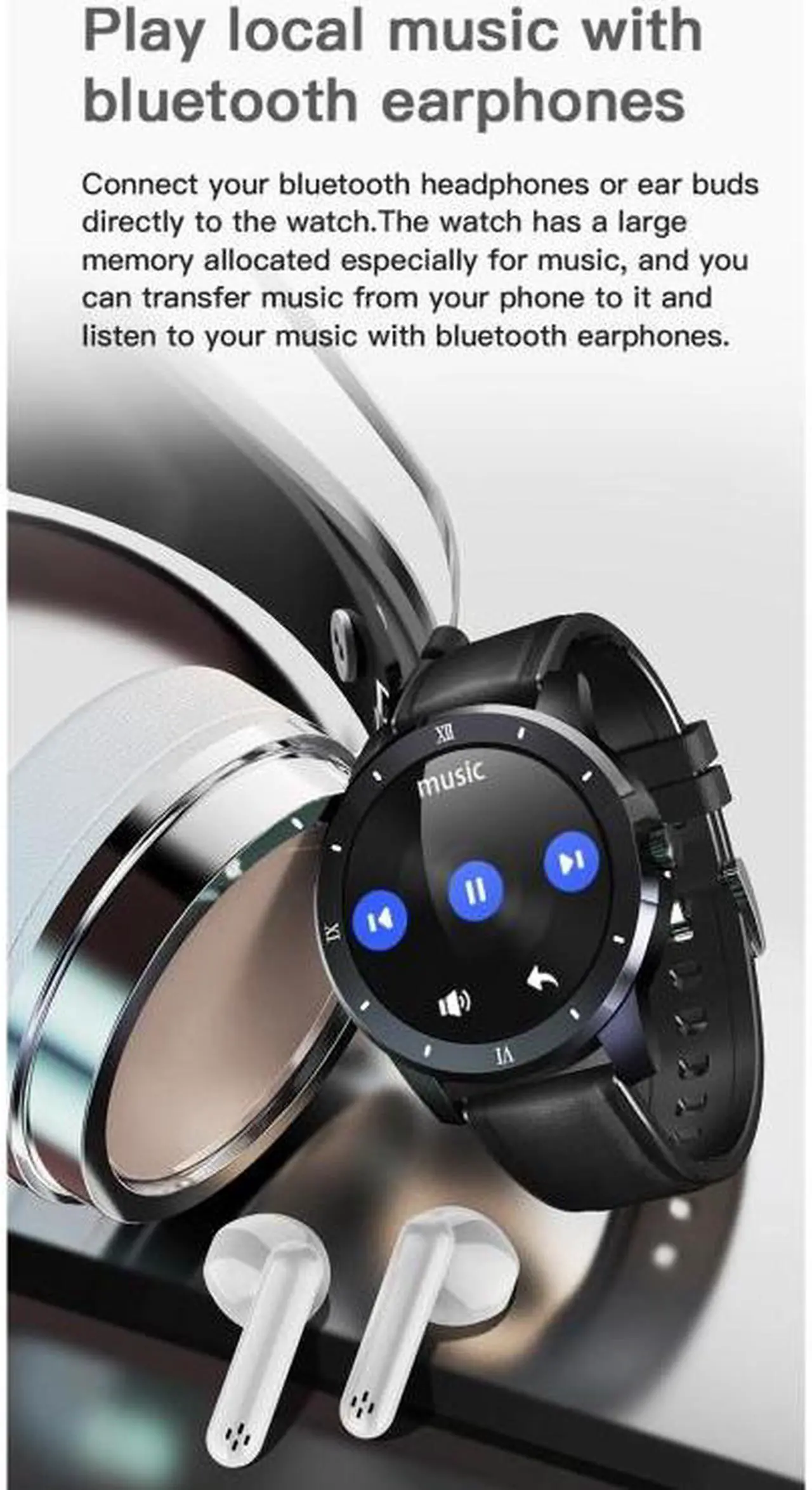 Alt view image 5 of 7 - MX12 1.3 inch IPS Color Screen IP68 Waterproof Smart Watch, Support Bluetooth Call / Sleep Monitoring / Heart Rate Monitoring, Style: Leather Strap Leather Strap (Black)