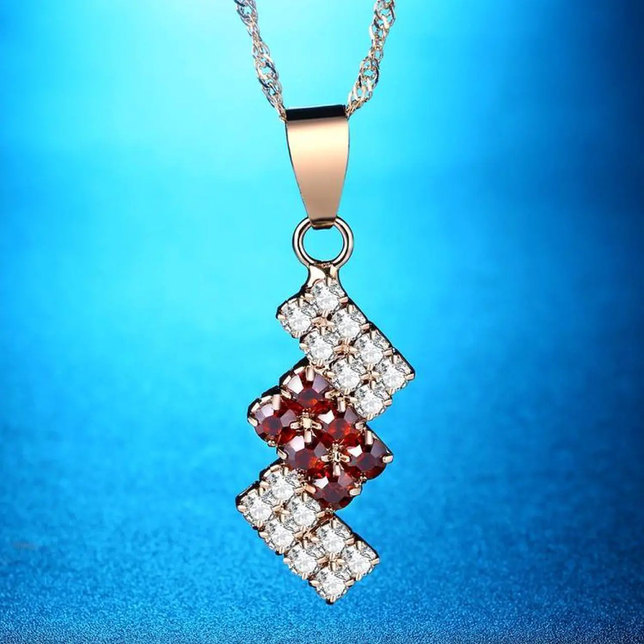 Alt view image 2 of 5 - 18k Gold Plated Irregular Geometry Crystal Pendant Necklace For Female, 43*13 mm (Red)