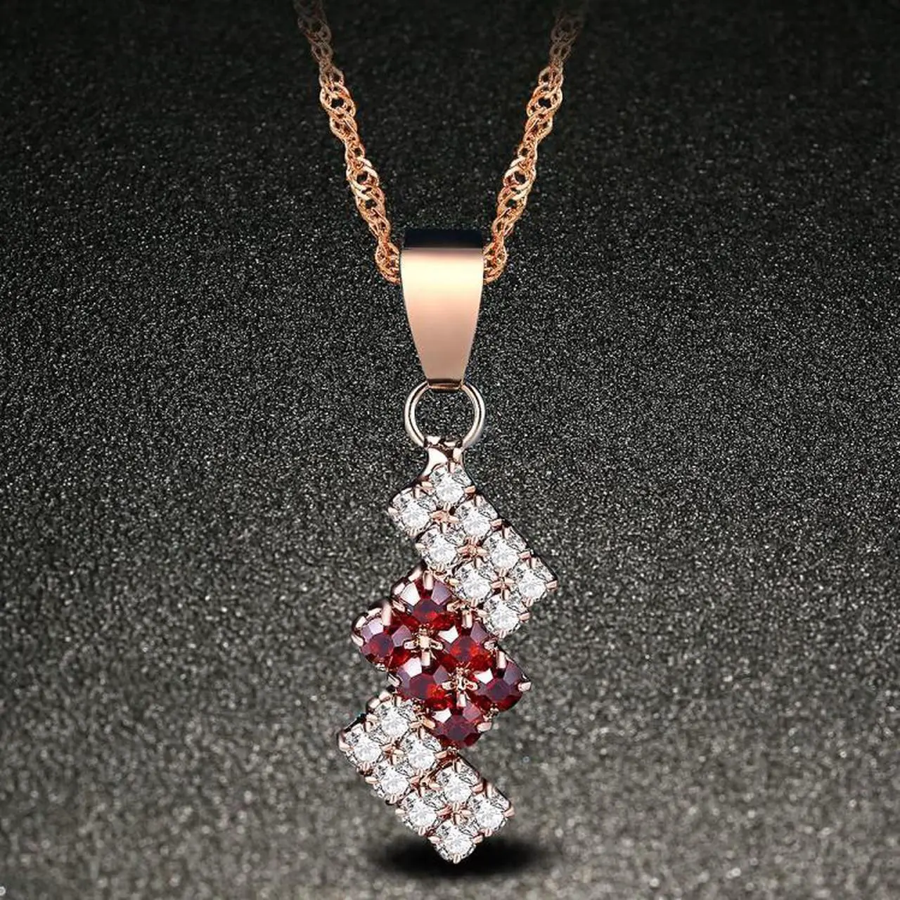 Alt view image 3 of 5 - 18k Gold Plated Irregular Geometry Crystal Pendant Necklace For Female, 43*13 mm (Red)
