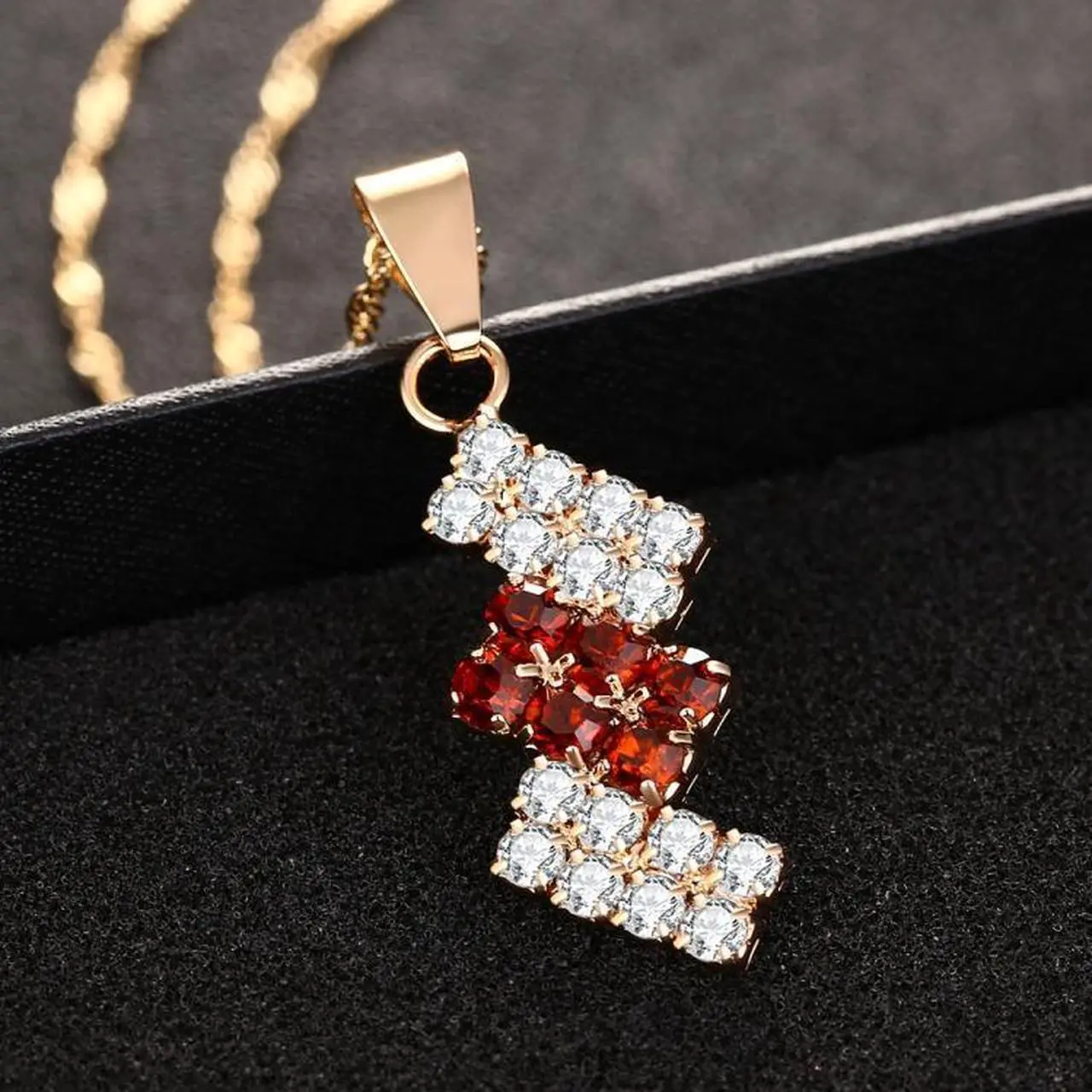 Alt view image 4 of 5 - 18k Gold Plated Irregular Geometry Crystal Pendant Necklace For Female, 43*13 mm (Red)