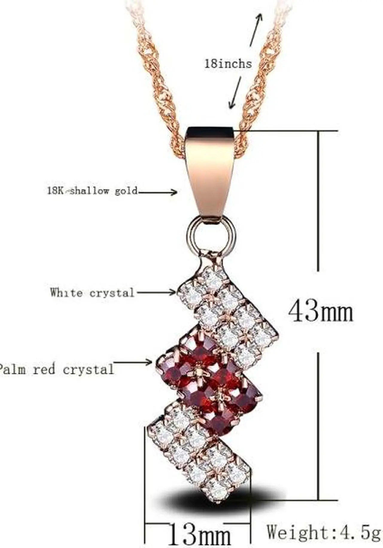 Alt view image 5 of 5 - 18k Gold Plated Irregular Geometry Crystal Pendant Necklace For Female, 43*13 mm (Red)