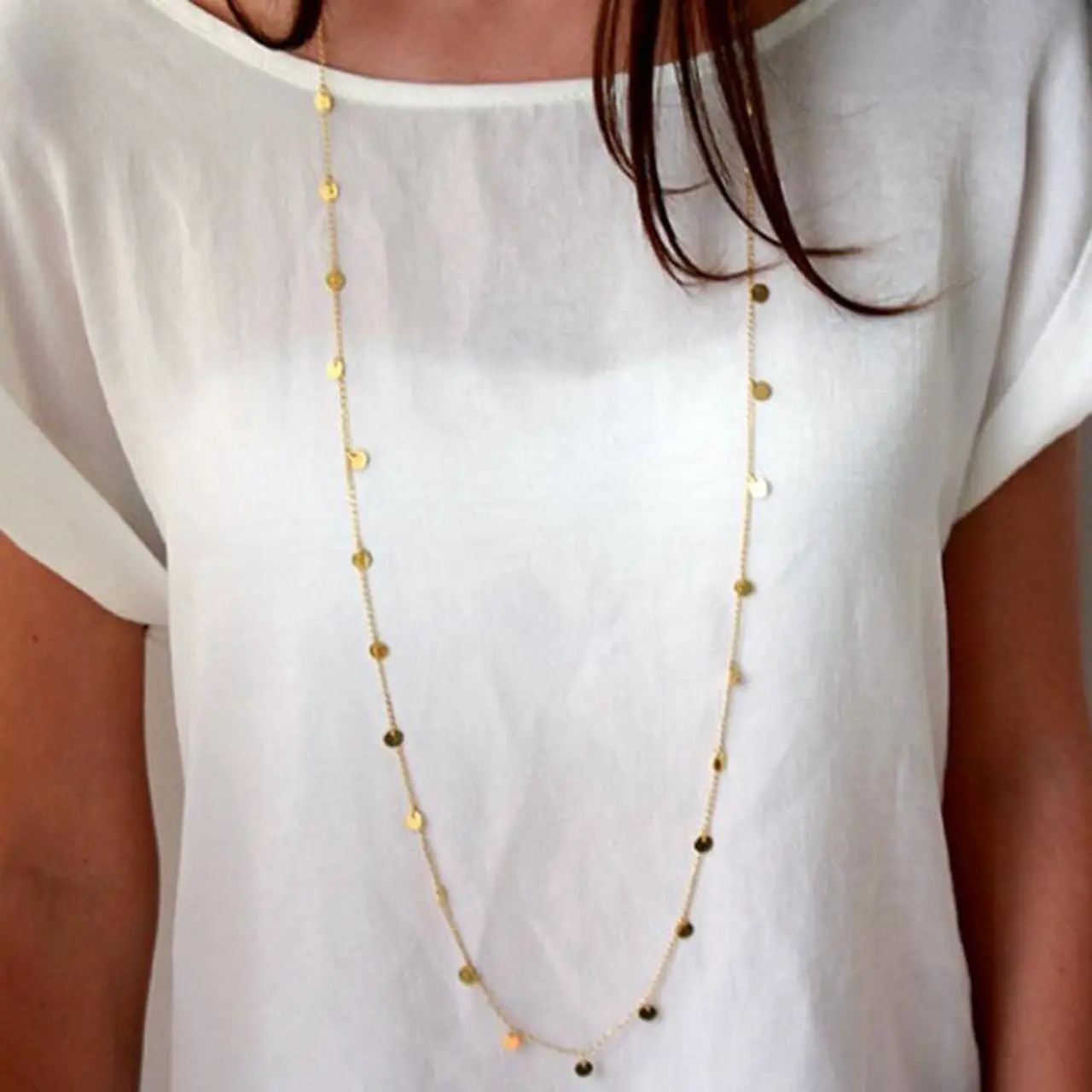 Alt view image 2 of 6 - Women Fashion Wafer Long Necklace (Gold)