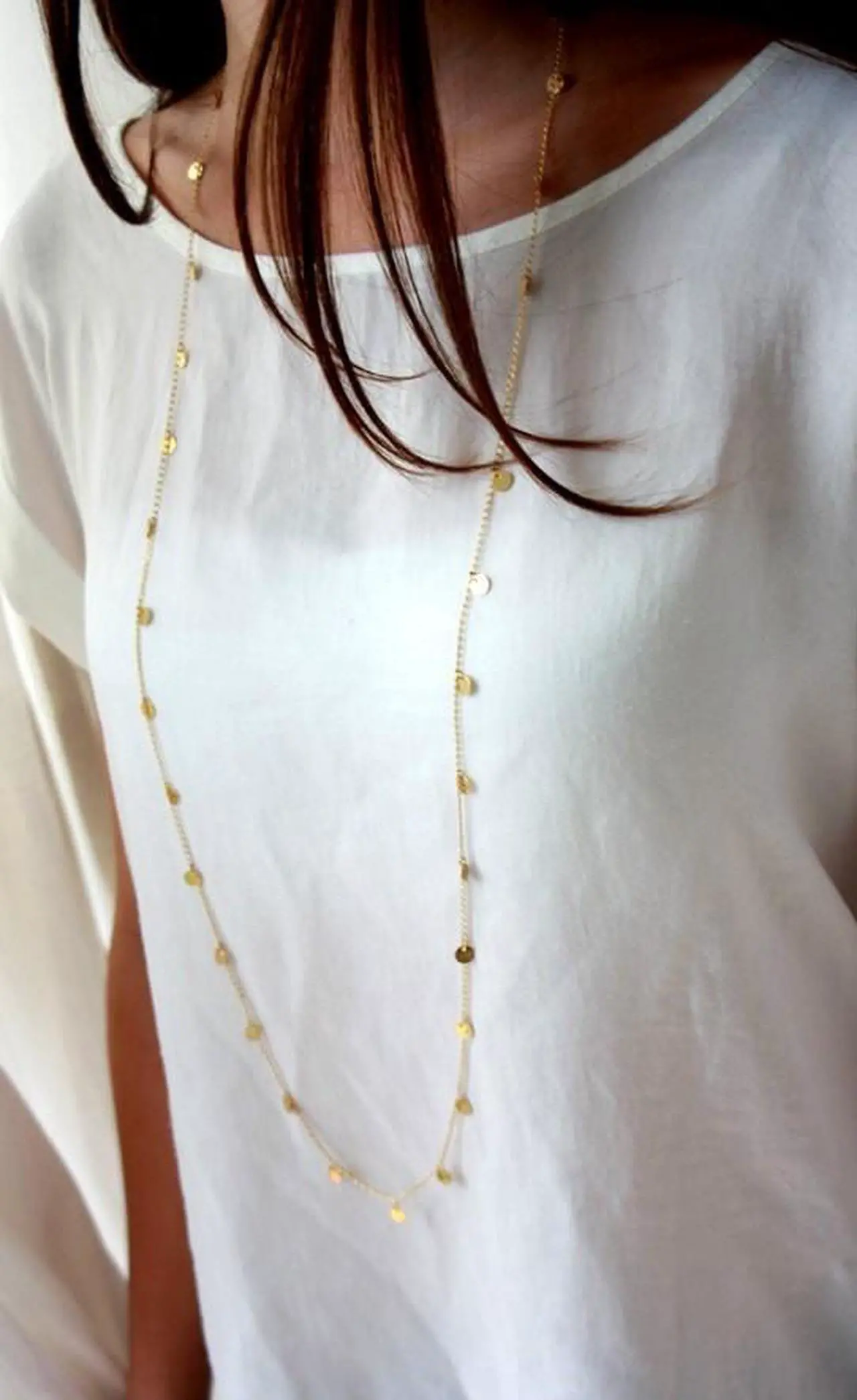 Alt view image 4 of 6 - Women Fashion Wafer Long Necklace (Gold)