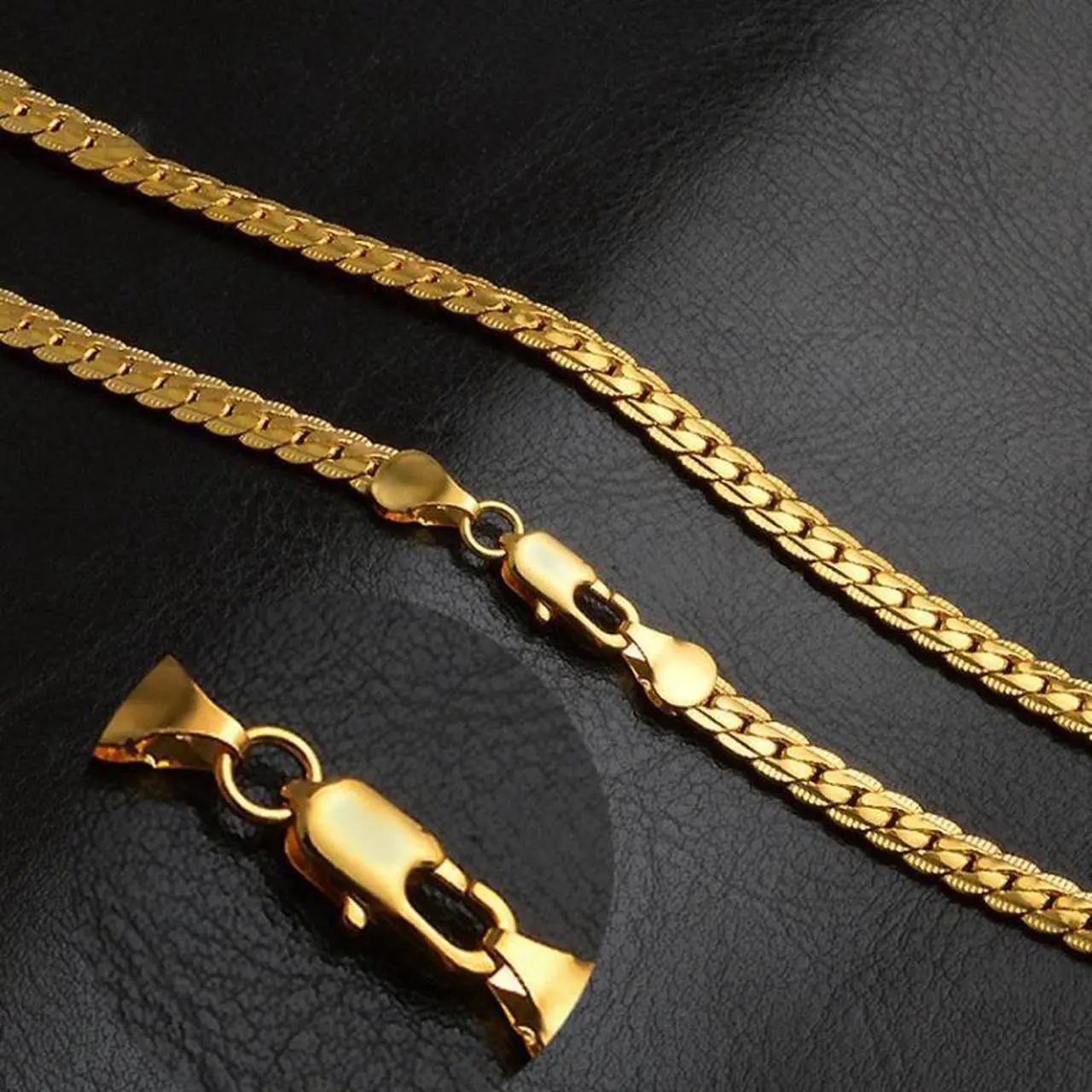 Alt view image 4 of 7 - 2 PCS 5mm Full Sideways Gold Plated Necklace Fashion Jewelry, Specification: 24 inch (60cm), Size:24 inch (60cm)