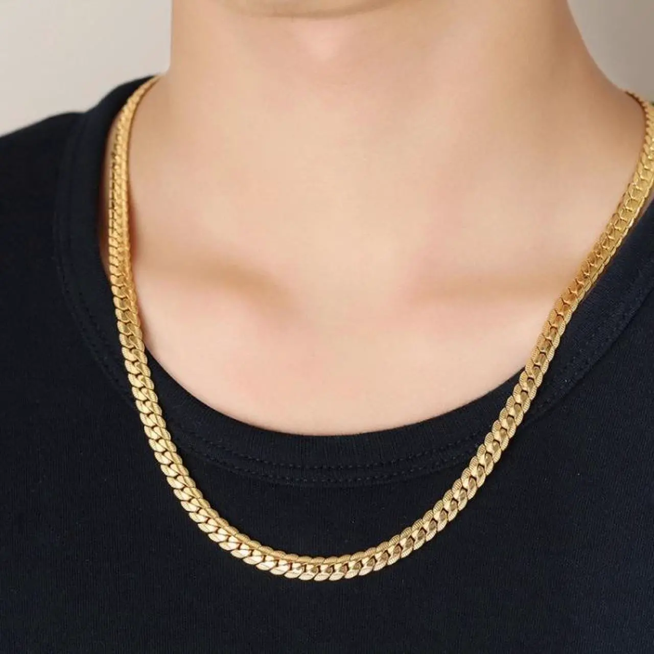 Alt view image 7 of 7 - 2 PCS 5mm Full Sideways Gold Plated Necklace Fashion Jewelry, Specification: 24 inch (60cm), Size:24 inch (60cm)