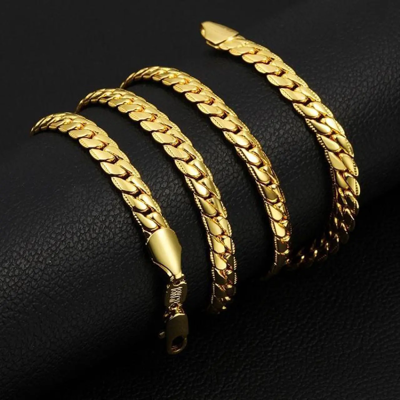 Alt view image 6 of 7 - 2 PCS 5mm Full Sideways Gold Plated Necklace Fashion Jewelry, Specification: 24 inch (60cm), Size:24 inch (60cm)