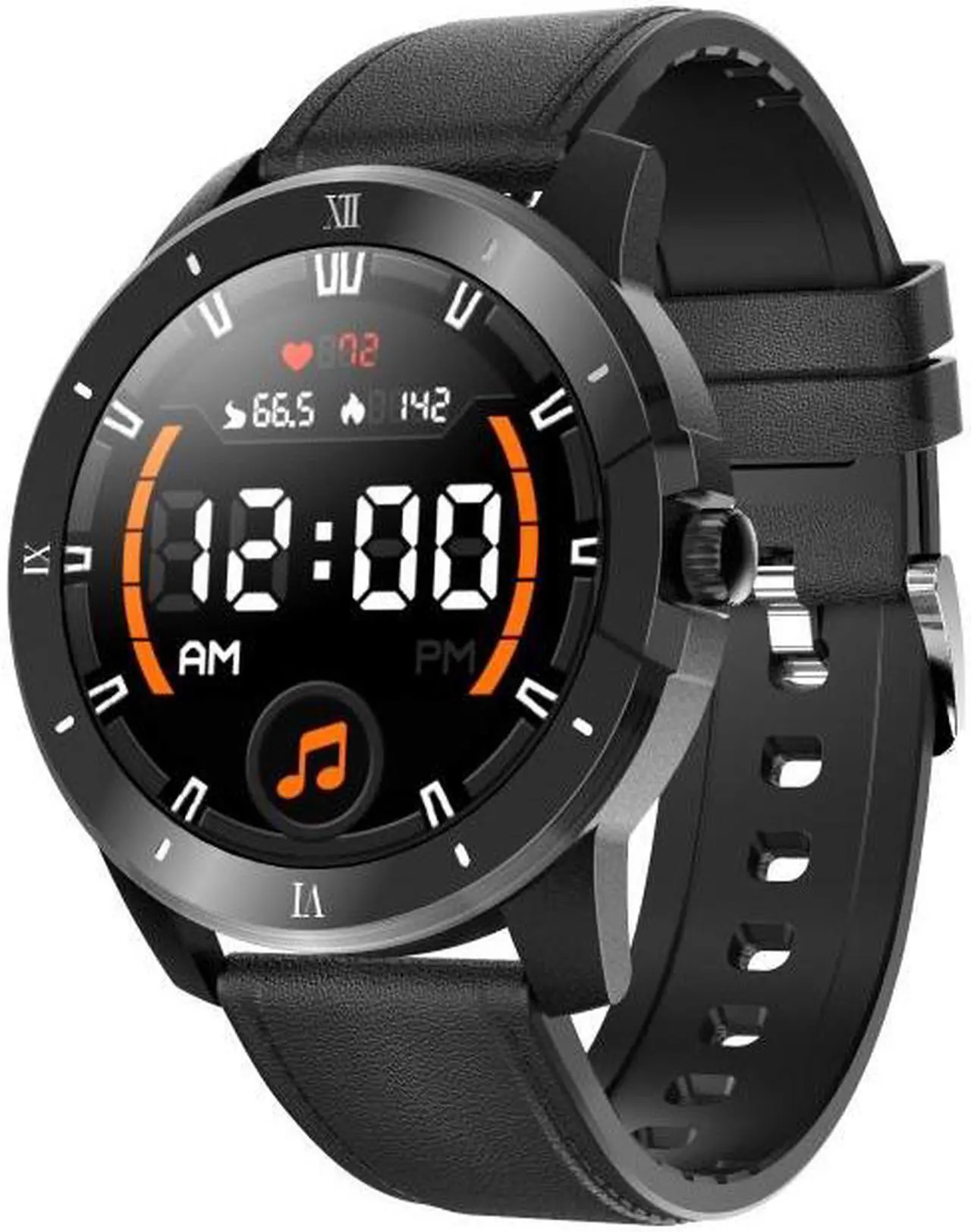 Main image of MX12 1.3 inch IPS Color Screen IP68 Waterproof Smart Watch, Support Bluetooth Call / Sleep Monitoring / Heart Rate Monitoring, Style: Leather Strap Leather Strap (Black)