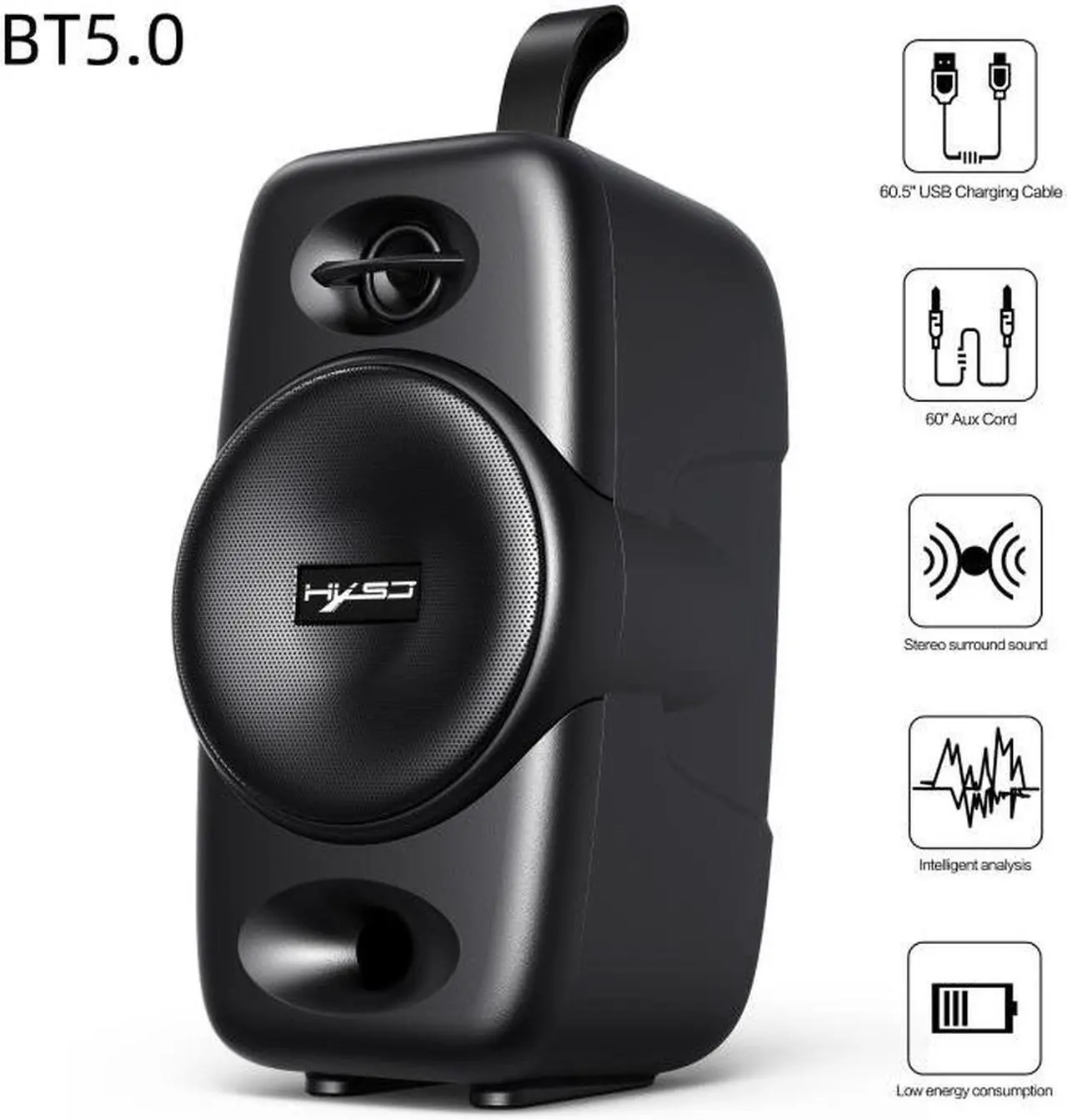 Alt view image 2 of 7 - HXSJ Q8 Bluetooth 5.0 Multi-function Wireless Bluetooth Speaker Audio, Support Handsfree Calling & TF Card & USB (Black)
