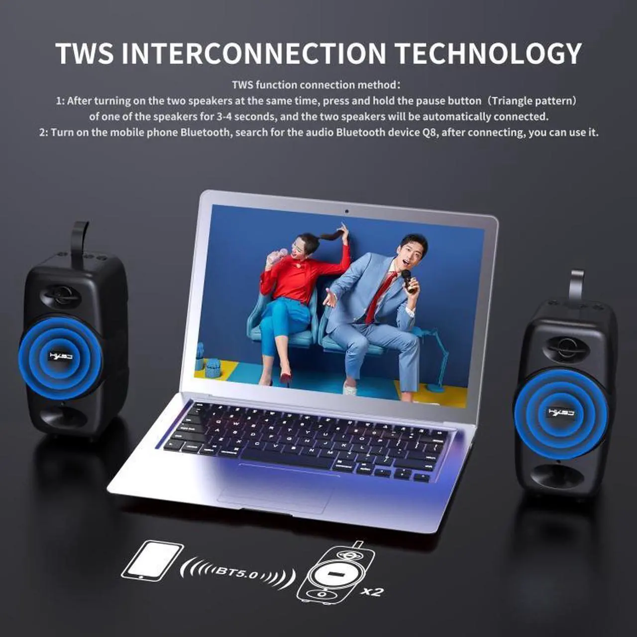 Alt view image 5 of 7 - HXSJ Q8 Bluetooth 5.0 Multi-function Wireless Bluetooth Speaker Audio, Support Handsfree Calling & TF Card & USB (Black)