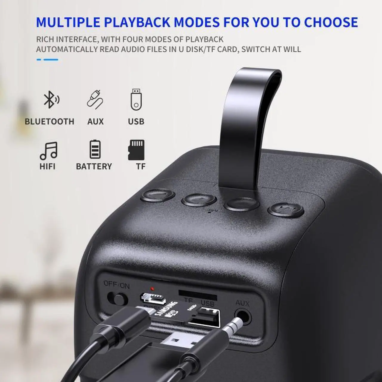 Alt view image 7 of 7 - HXSJ Q8 Bluetooth 5.0 Multi-function Wireless Bluetooth Speaker Audio, Support Handsfree Calling & TF Card & USB (Black)