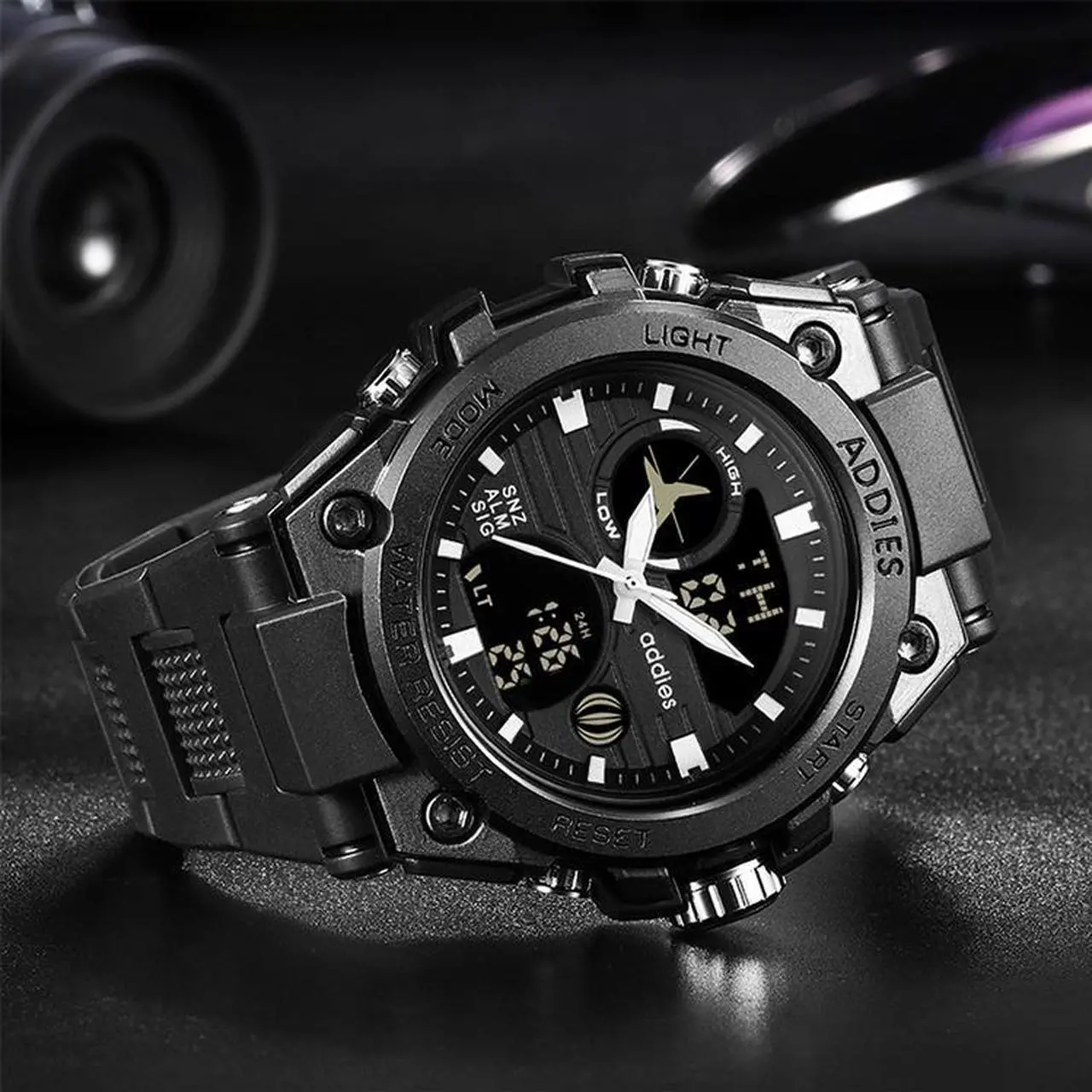 Alt view image 3 of 7 - addies MY-1818 Luminous Three-window LED Outdoor Sports Multi-function Electronic Watch for Men, Support Calendar / Alarm Clock / Timer (White)