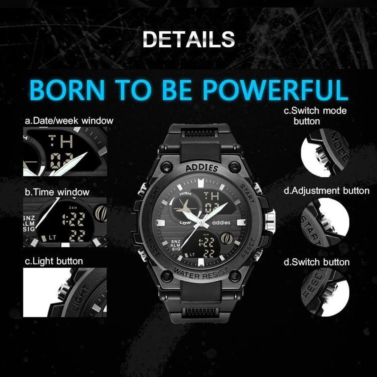 Alt view image 5 of 7 - addies MY-1818 Luminous Three-window LED Outdoor Sports Multi-function Electronic Watch for Men, Support Calendar / Alarm Clock / Timer (White)