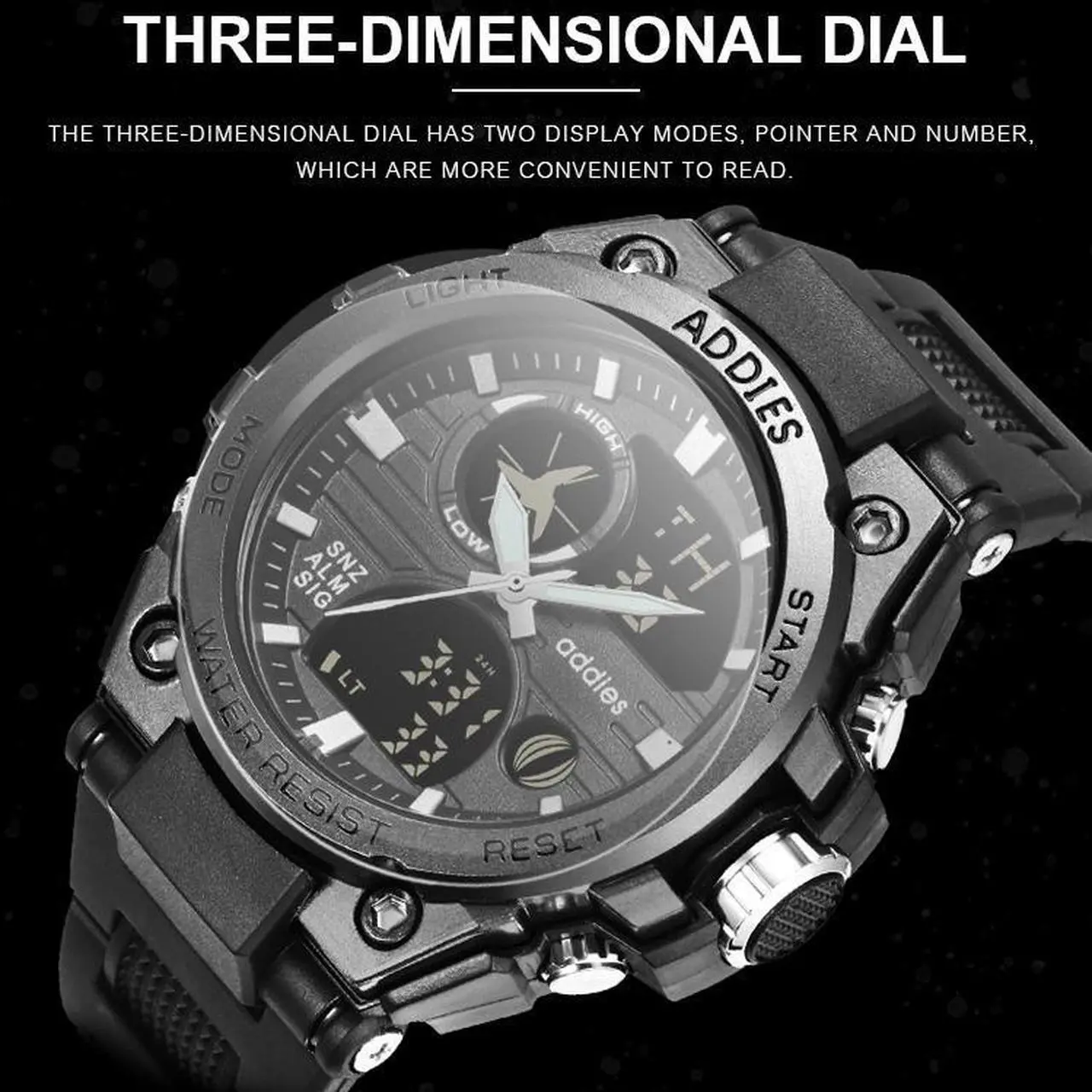 Alt view image 6 of 7 - addies MY-1818 Luminous Three-window LED Outdoor Sports Multi-function Electronic Watch for Men, Support Calendar / Alarm Clock / Timer (White)