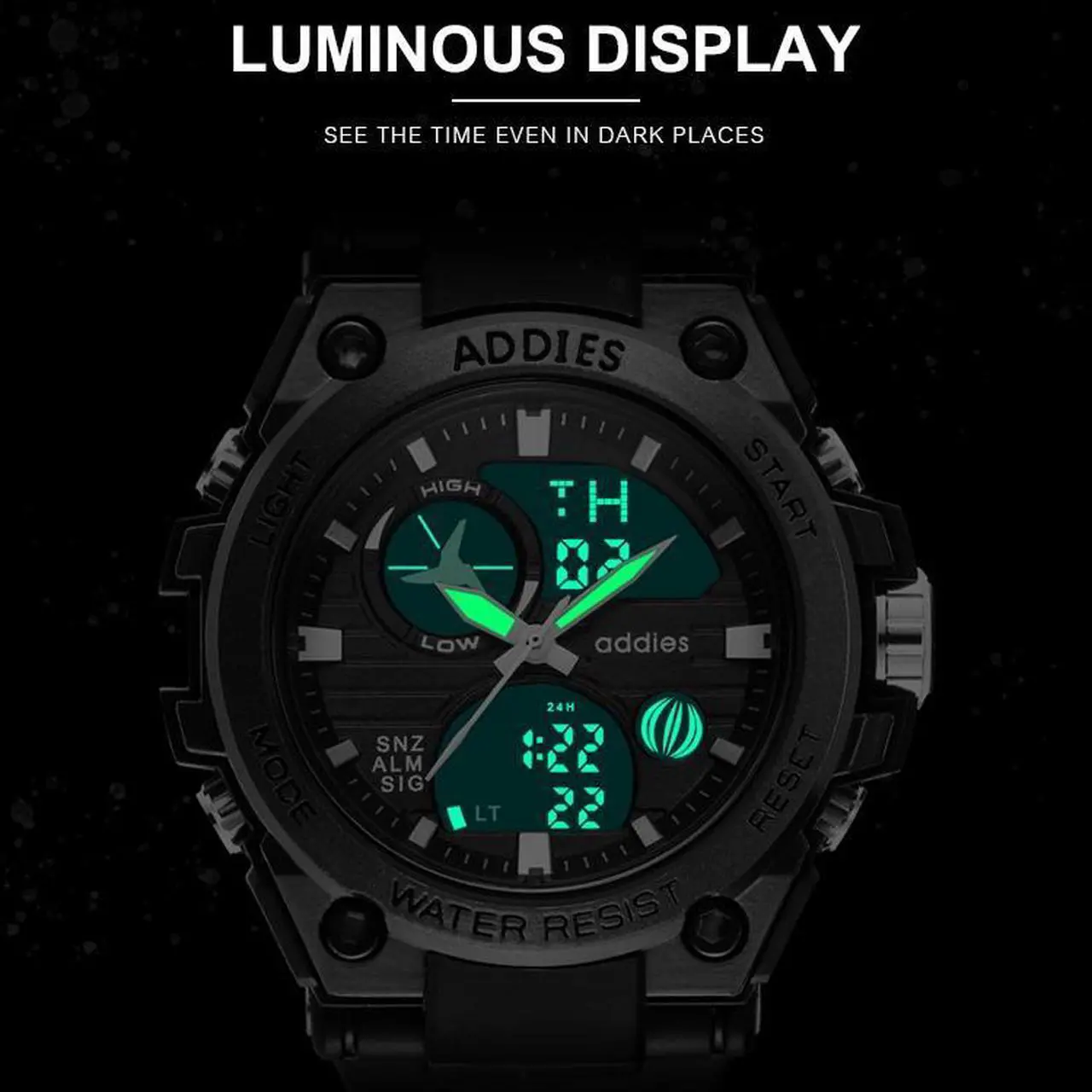 Alt view image 7 of 7 - addies MY-1818 Luminous Three-window LED Outdoor Sports Multi-function Electronic Watch for Men, Support Calendar / Alarm Clock / Timer (White)