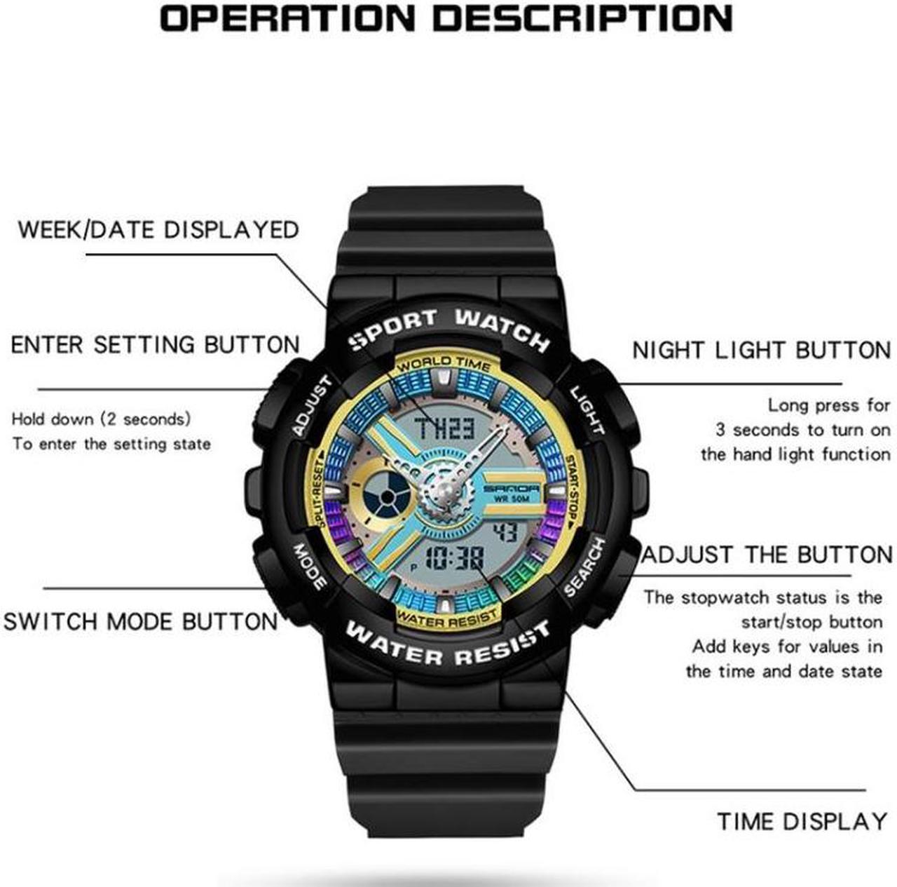 Alt view image 3 of 7 - SANDA 3137 TPU Strap Luminous Waterproof Dual Display Electronic Watch (Multicolor)