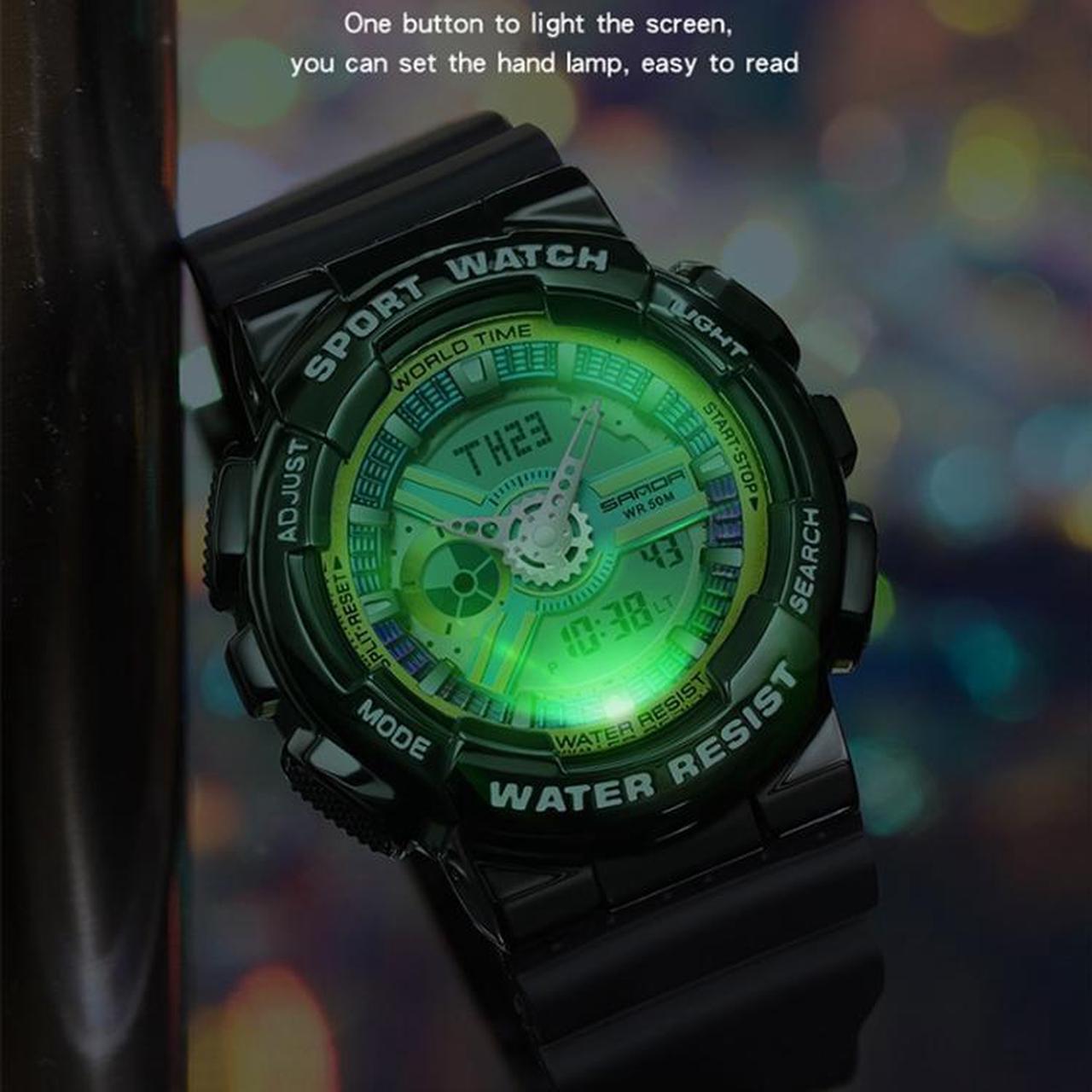 Alt view image 7 of 7 - SANDA 3137 TPU Strap Luminous Waterproof Dual Display Electronic Watch (Multicolor)