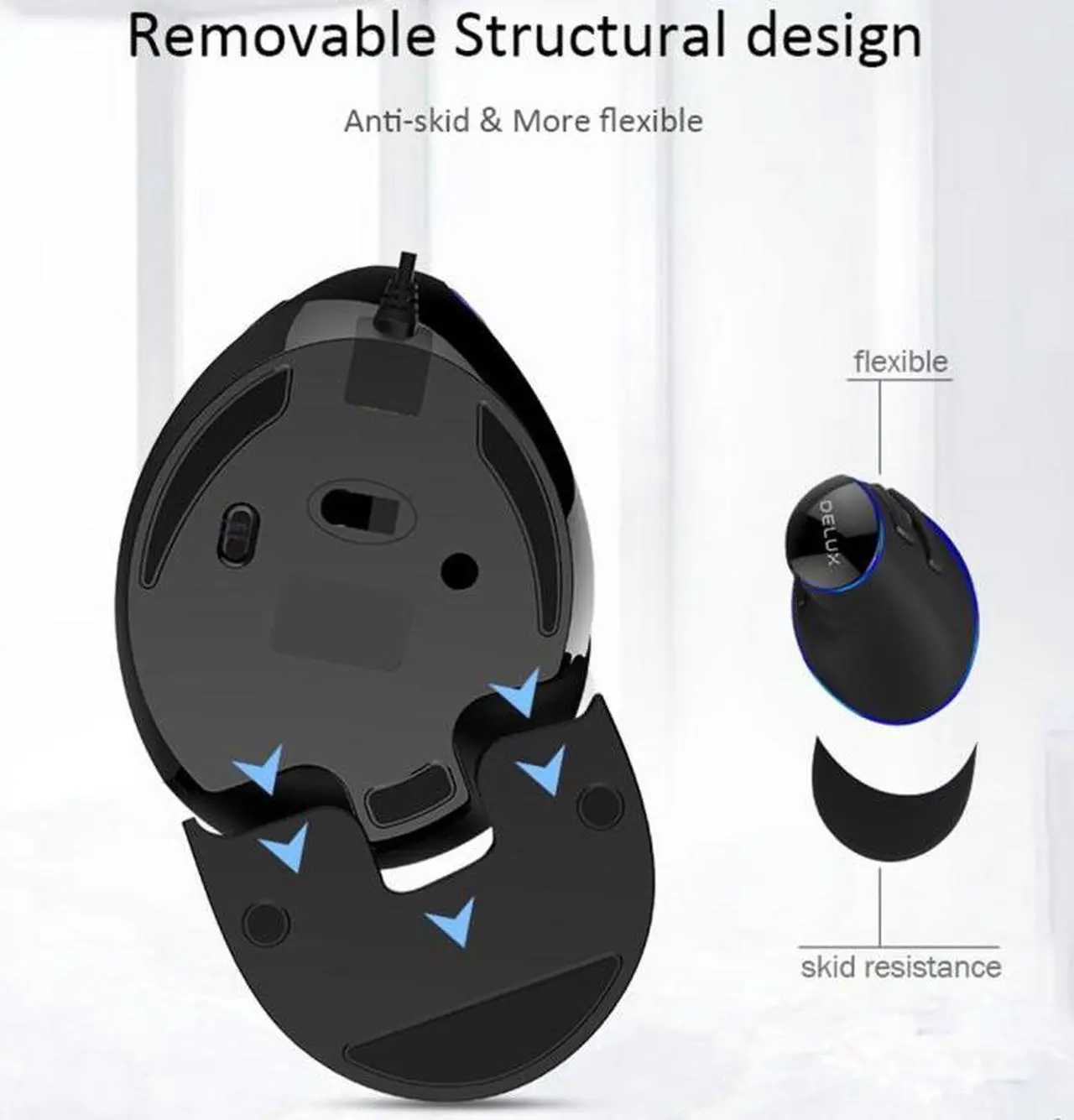 Alt view image 7 of 7 - DELUX M618 Plus Wired Blue Version Optical Mouse Ergonomic Vertical Mouse 1600DPI
