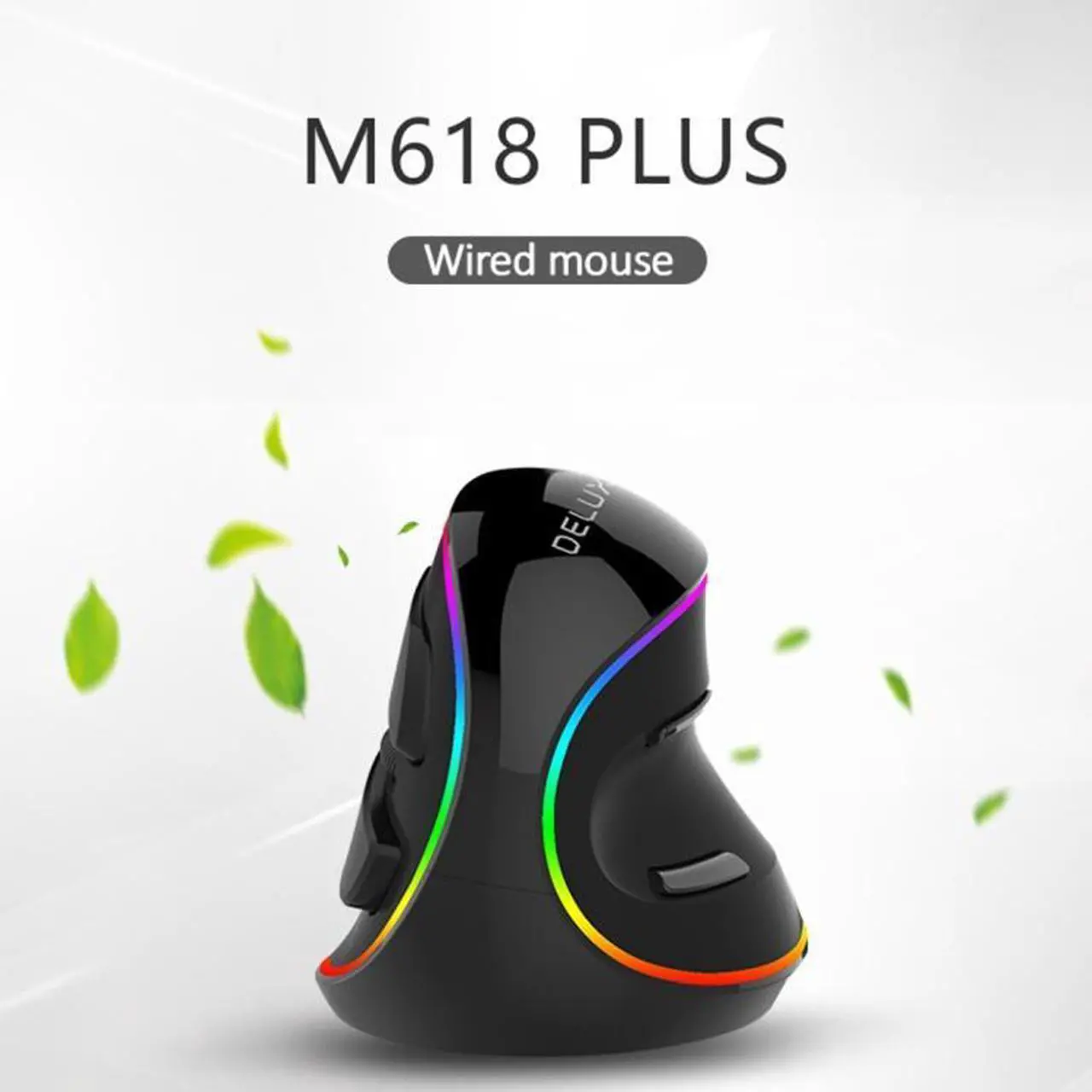 Alt view image 3 of 7 - DELUX M618 Plus RGB Wired Optical Mouse Ergonomic Vertical Mouse 4000DPI