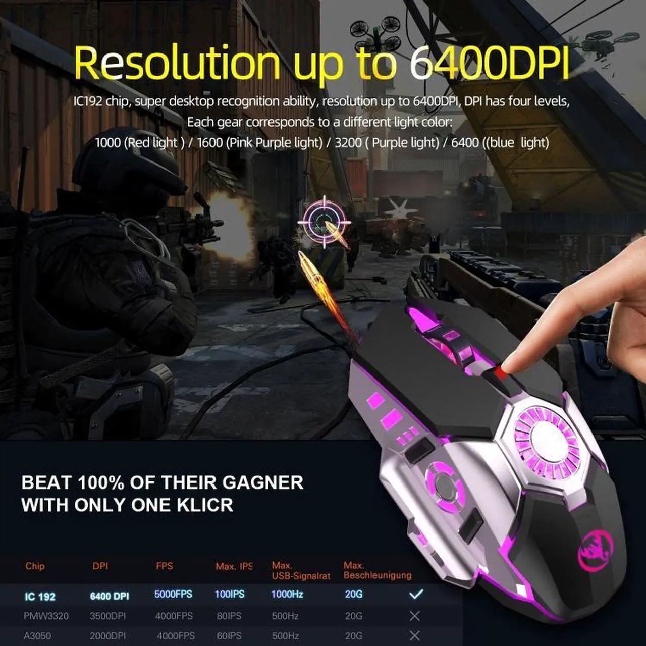 Alt view image 6 of 7 - HXSJ J700 Colorful Lighting Programmable E-sports Gaming Wired Mouse